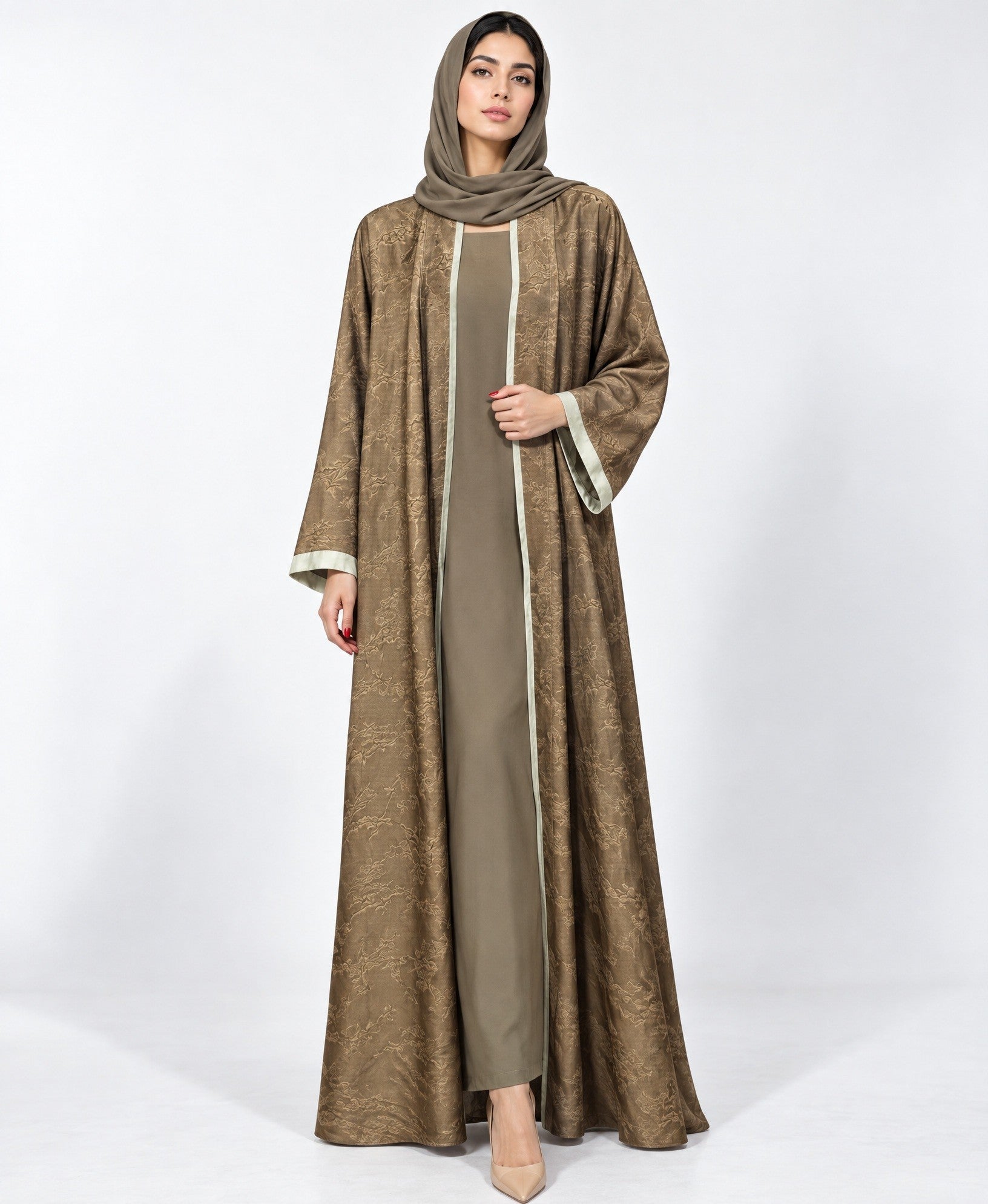 WALNUT - 43 – عباية من الفيسكوز والكتان بالأخضر الزيتوني الداكن – MIRA Y MANO