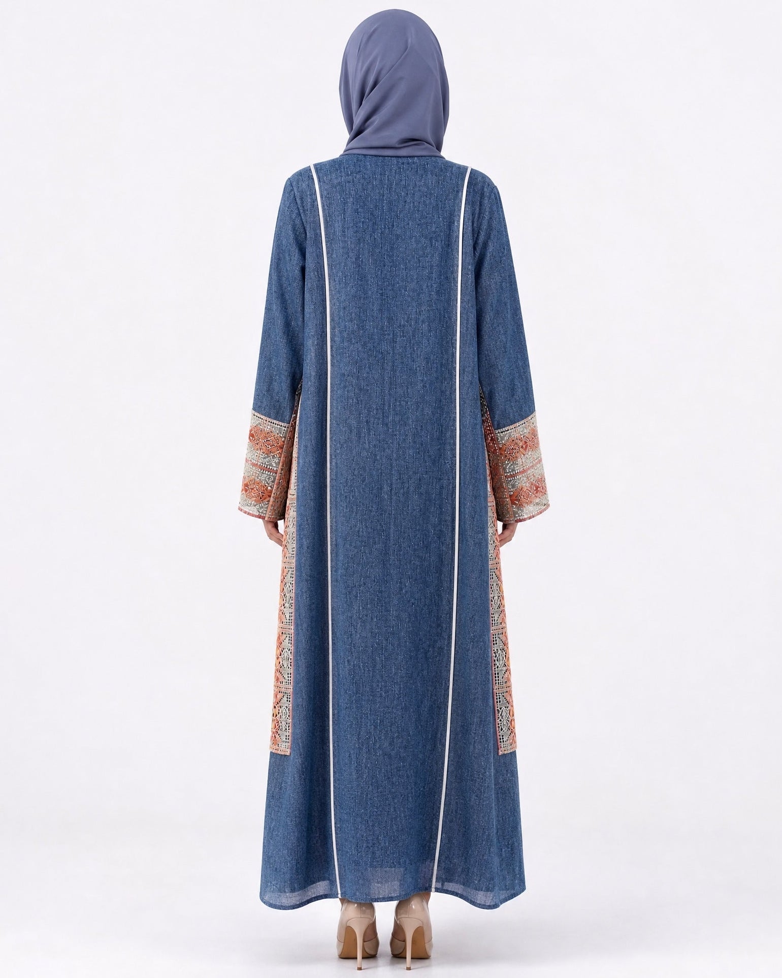 3399180-B Steel Blue Linen Abaya - PEARL COLLECTION - MIRA Y MANO