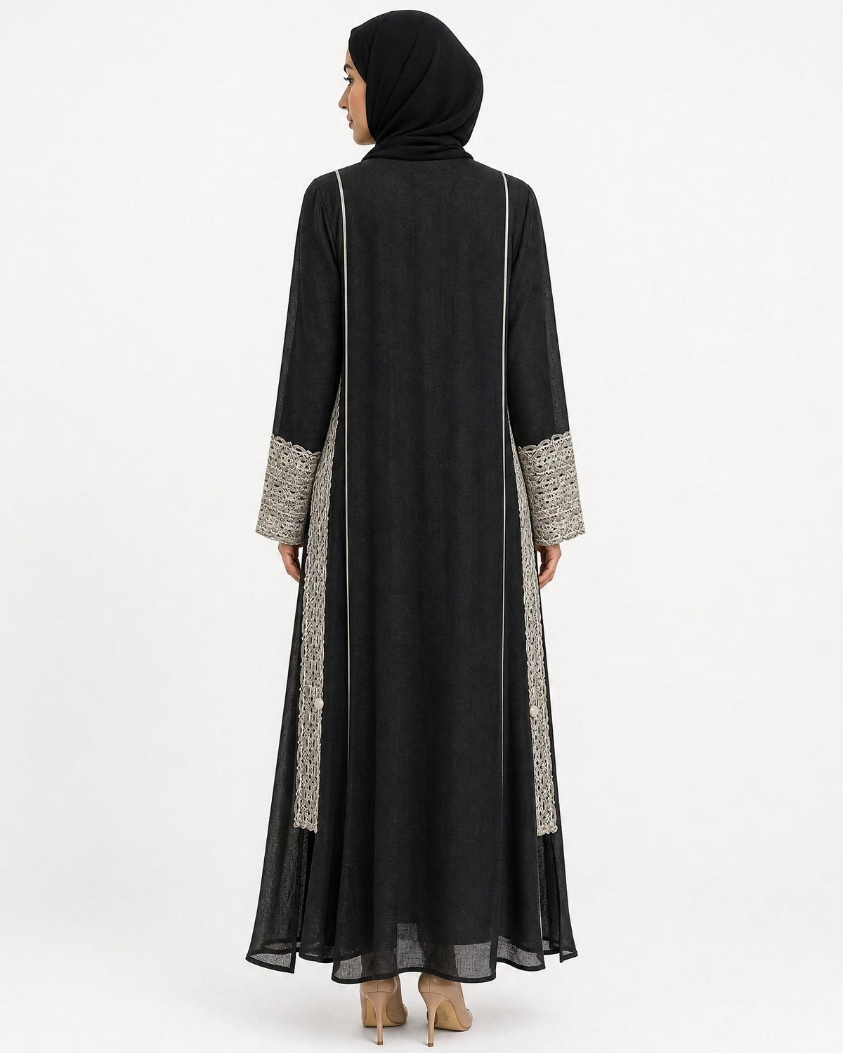 3399180-BK – عباية كتان سوداء – صورة المنتج 4