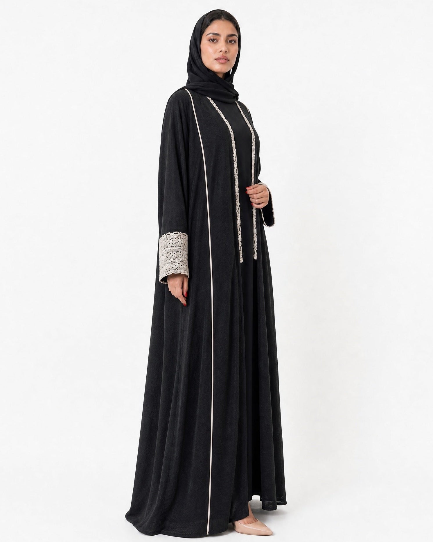 3399180-BK – Black Linen Abaya - PEARL COLLECTION - MIRA Y MANO