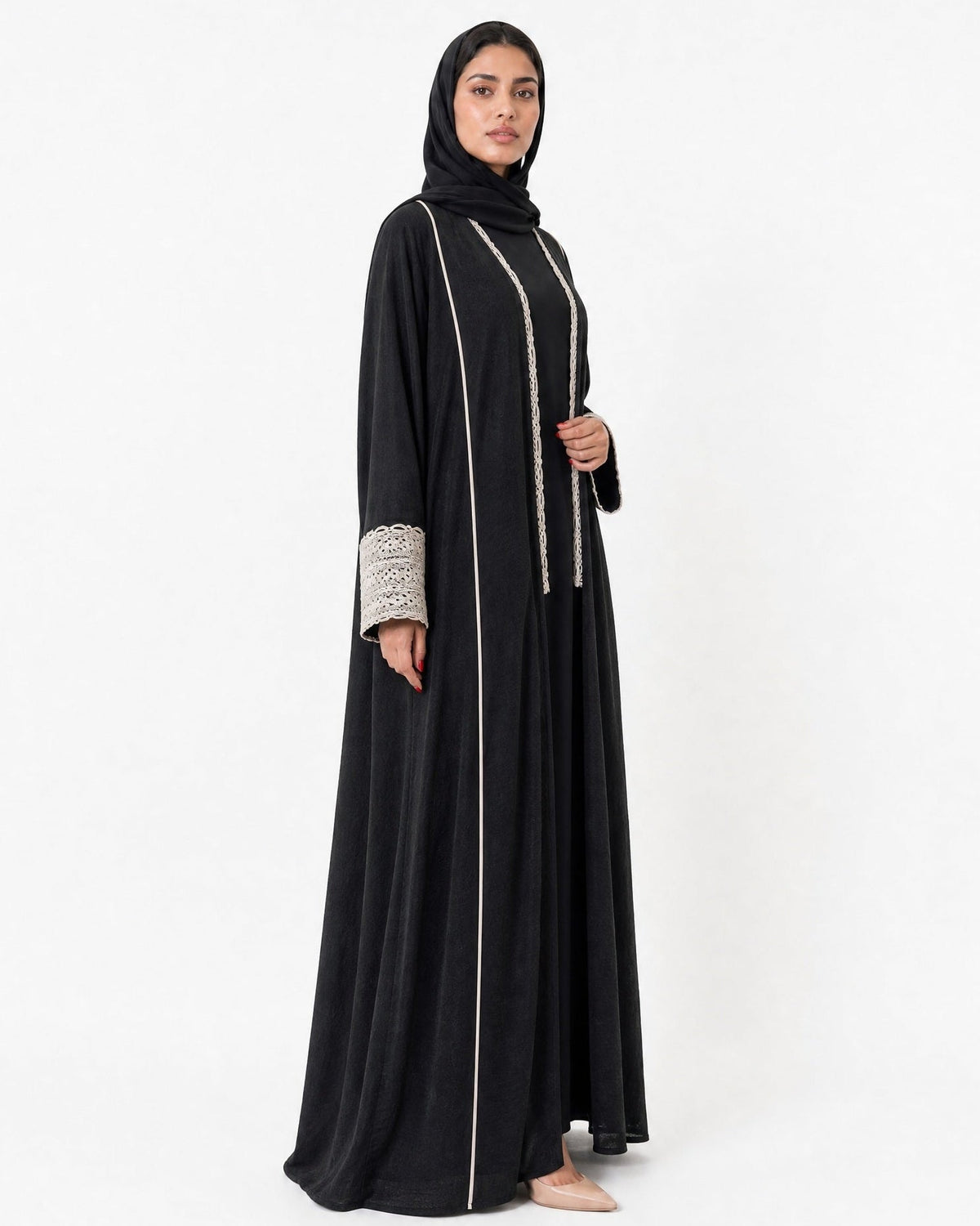 3399180-BK – عباية كتان سوداء – صورة المنتج 2
