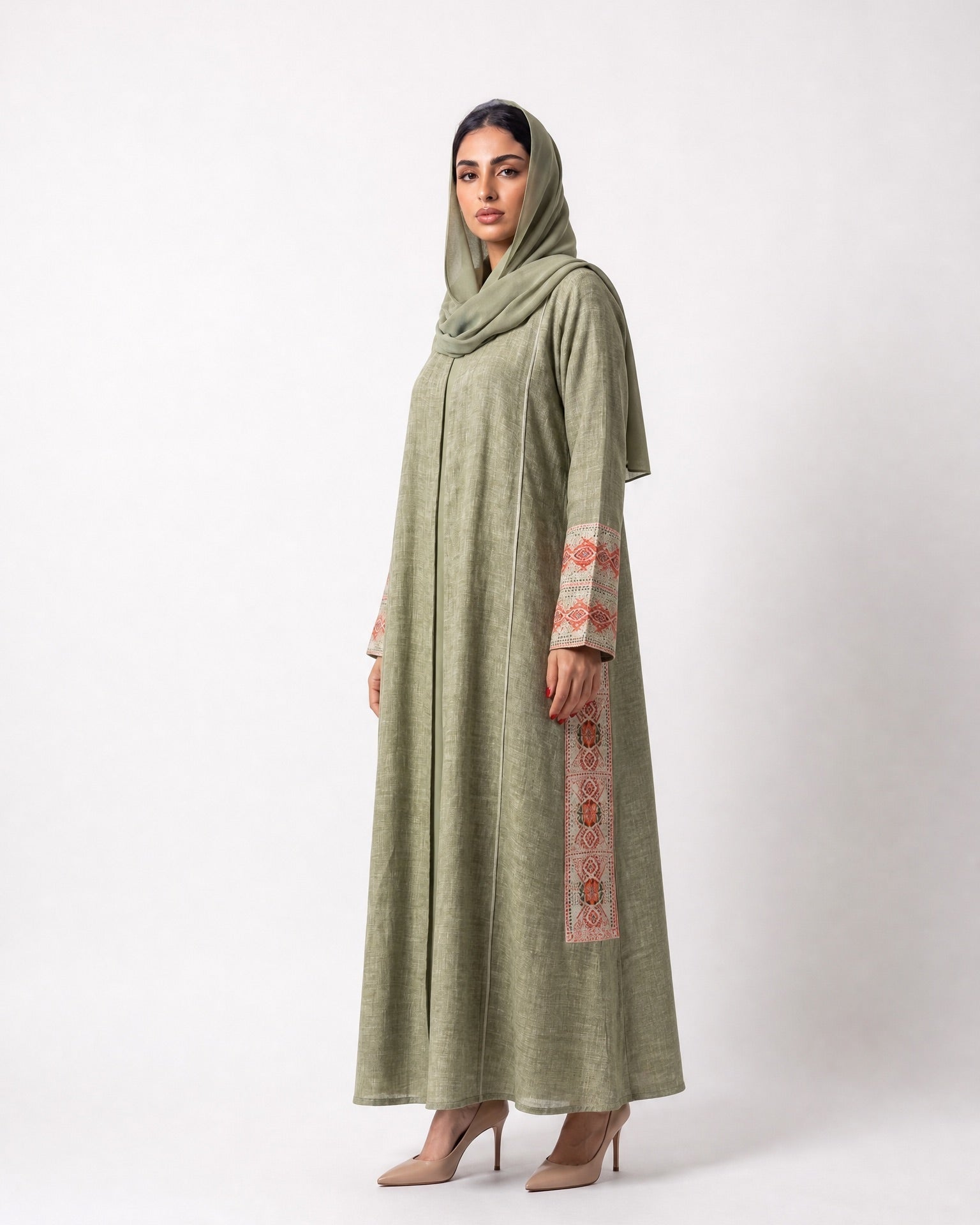 3399180-G – Green Linen Abaya – Product image 4