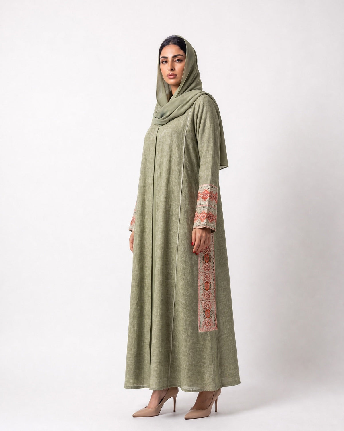 3399180-G – Green Linen Abaya – Product image 4