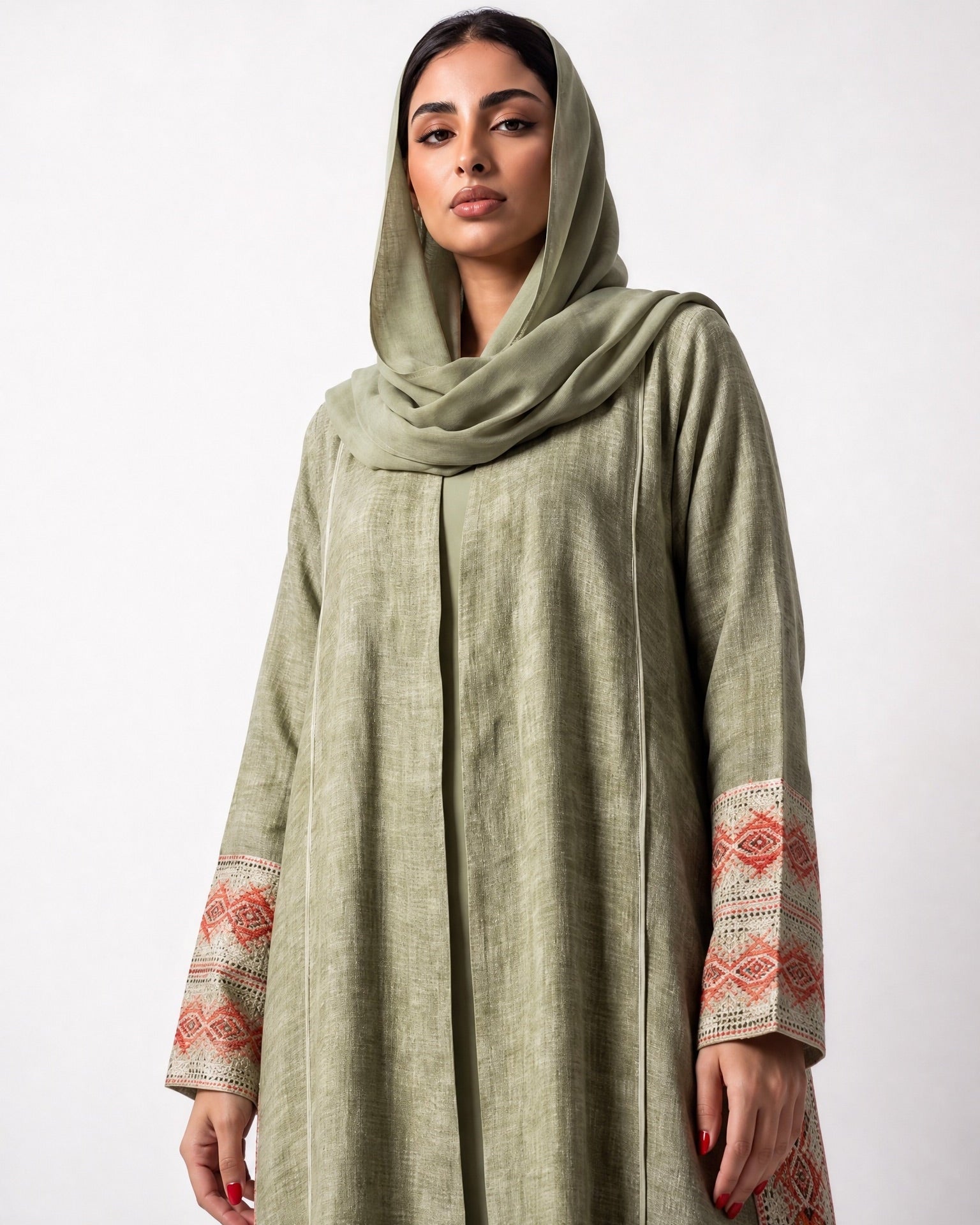 3399180-G – Green Linen Abaya – Product image 2