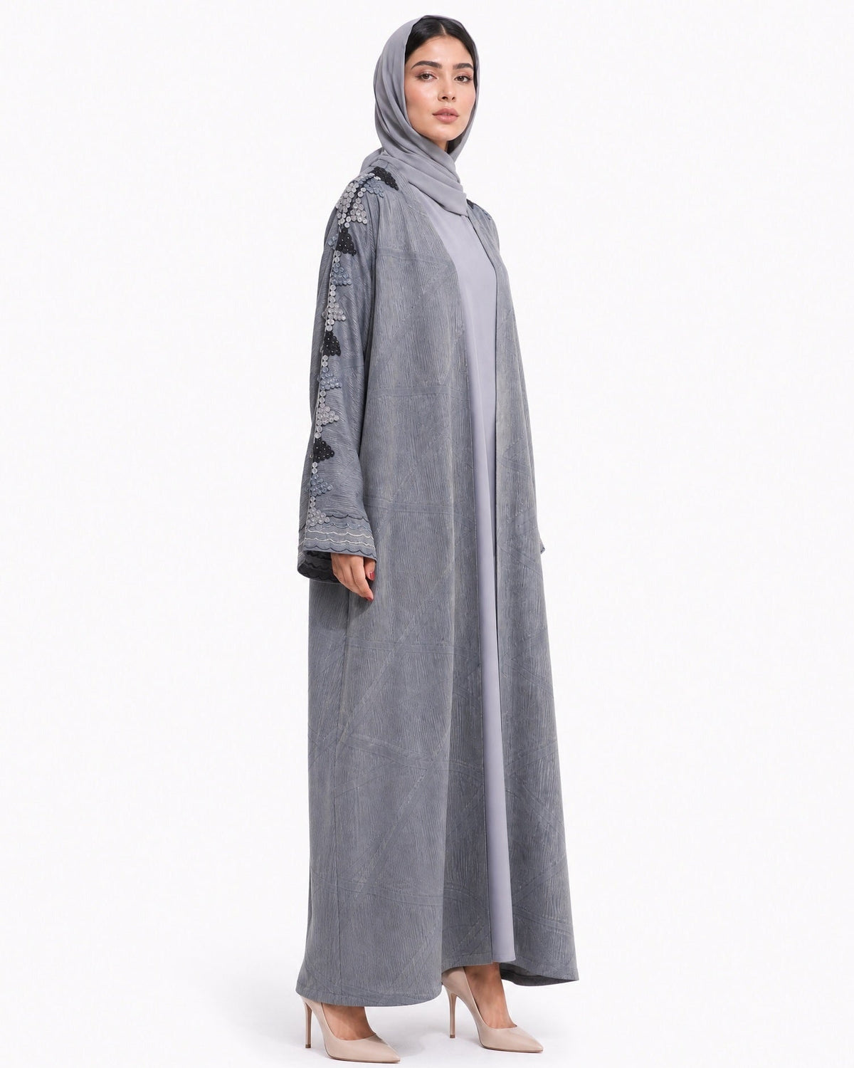 340085-G – Dark Gray Washed Silk Abaya – Product image 2