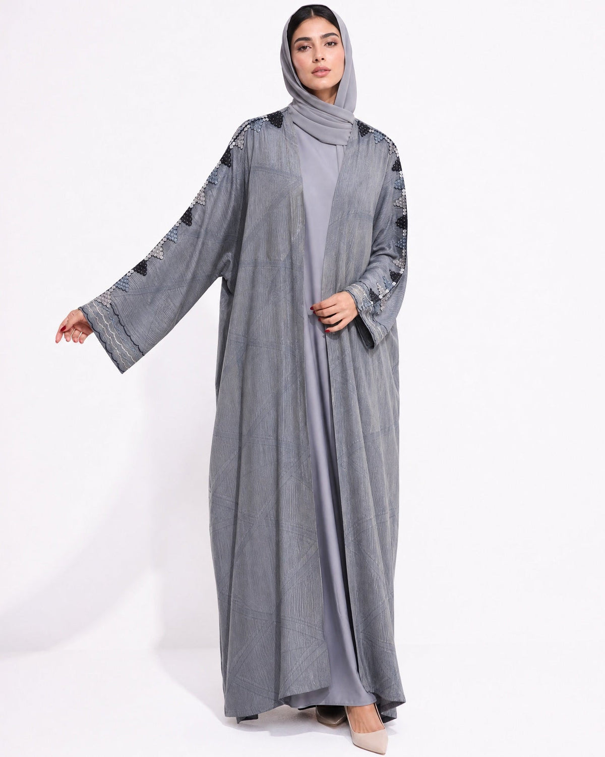 340085-G – Dark Gray Washed Silk Abaya – Product image 1