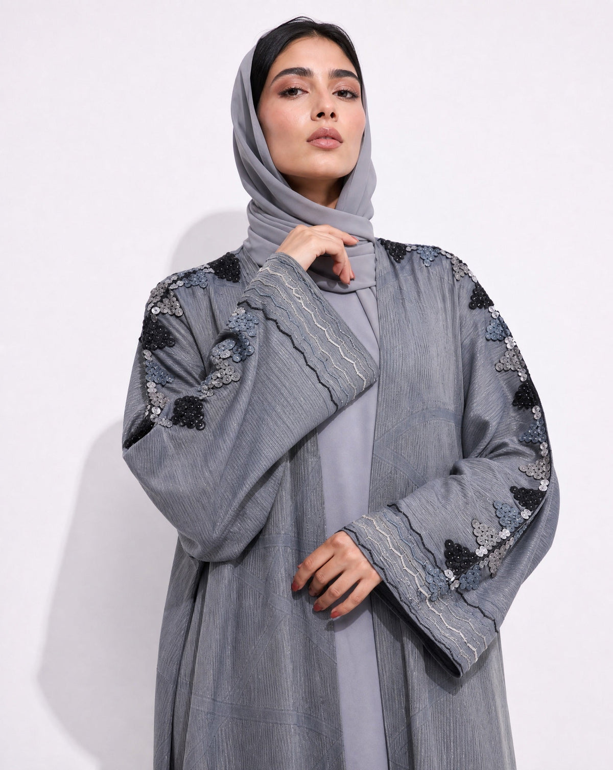 340085-G – Dark Gray Washed Silk Abaya – Product image 5