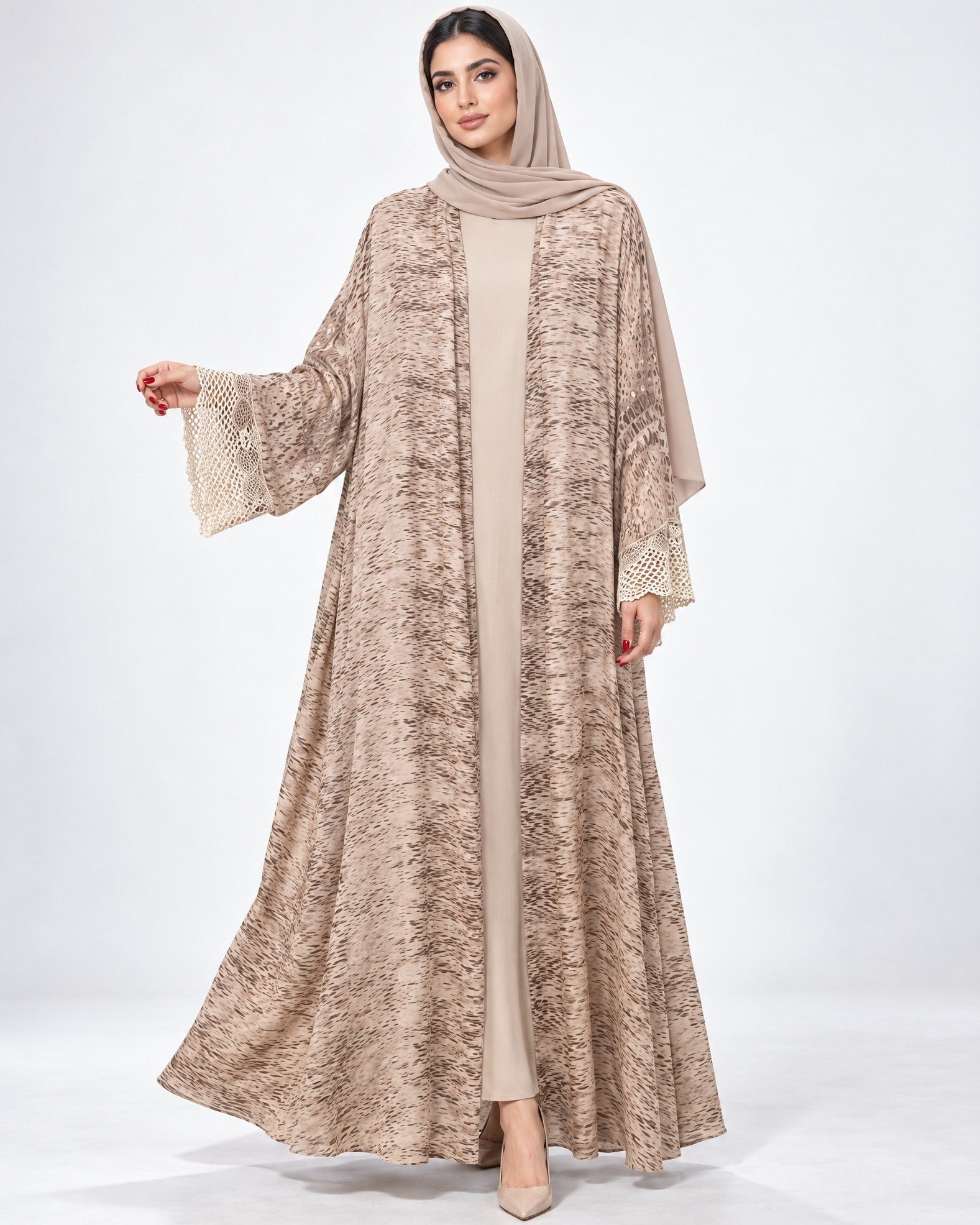 340090 - Burlywood Linen Abaya - PEARL COLLECTION - MIRA Y MANO
