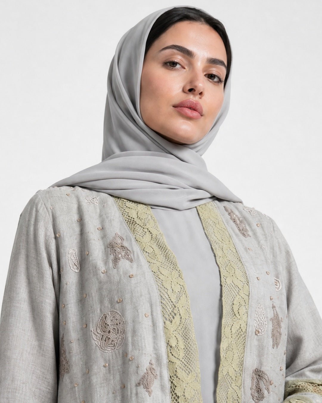3401008 – Beige Linen Abaya - PEARL COLLECTION - MIRA Y MANO
