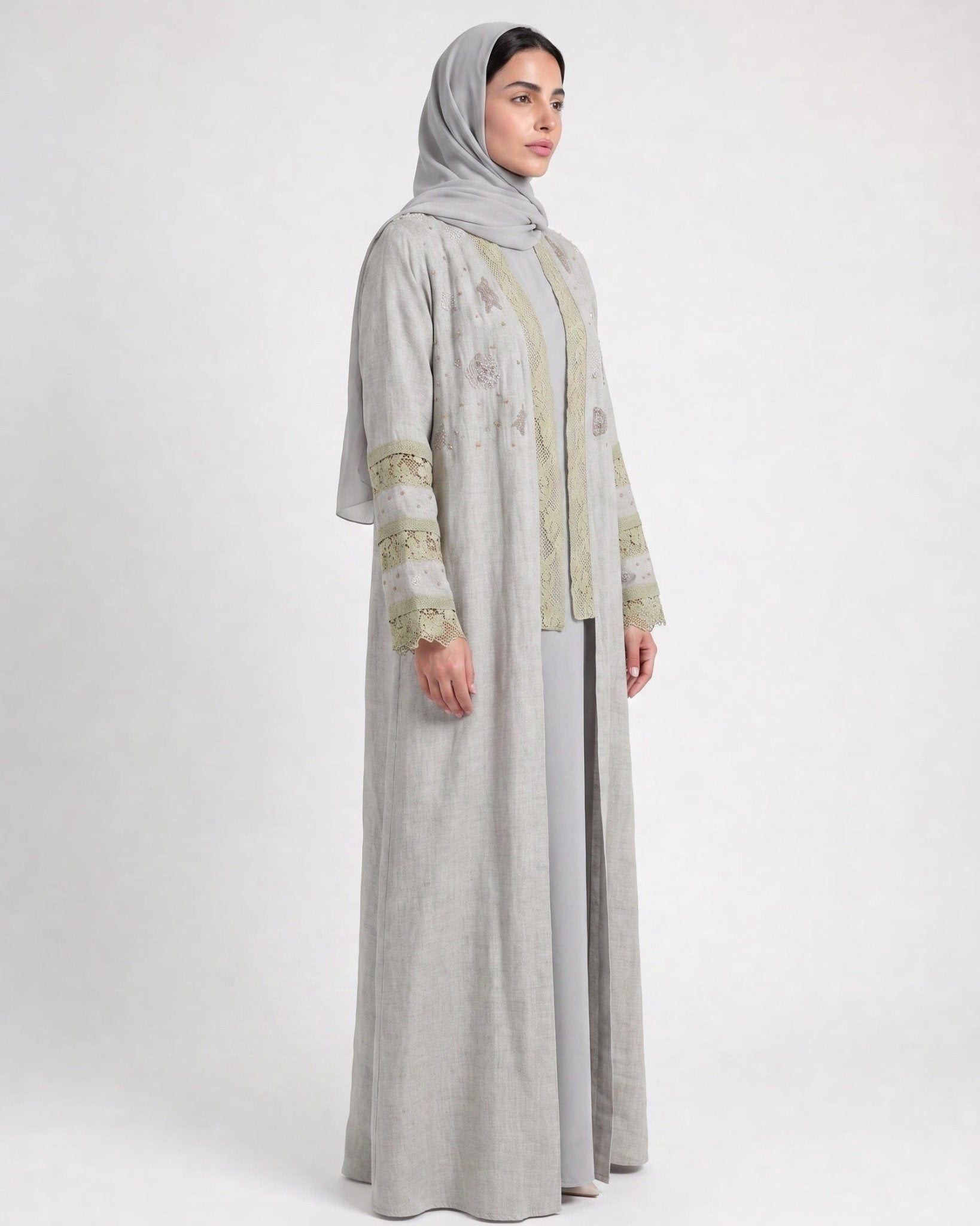 3401008 – Beige Linen Abaya - PEARL COLLECTION - MIRA Y MANO