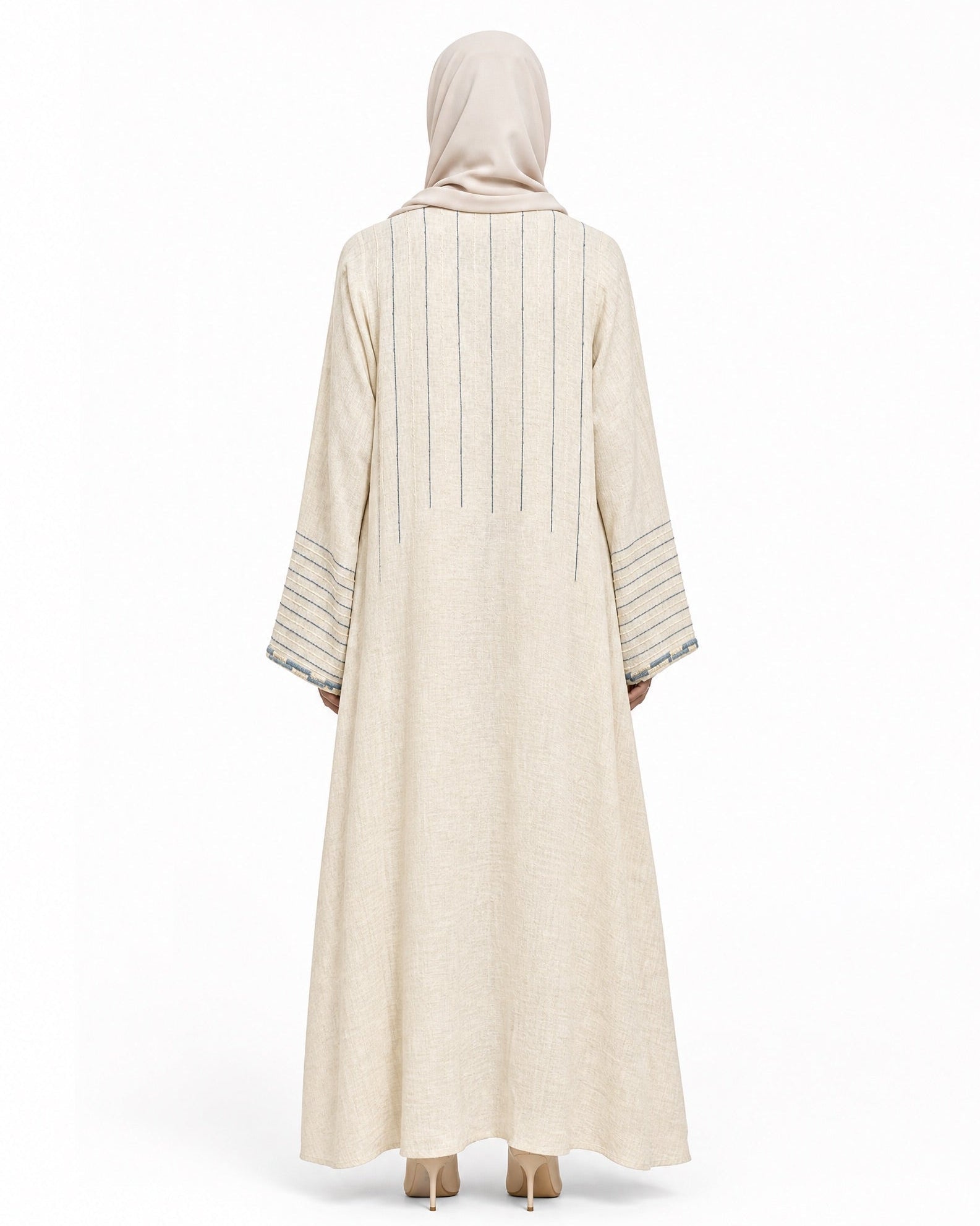 340103-B - Beige Linen Abaya - PEARL COLLECTION - MIRA Y MANO