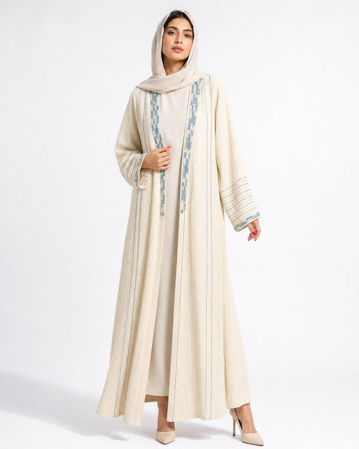 340103-B – عباية كتان بيج – صورة المنتج 1