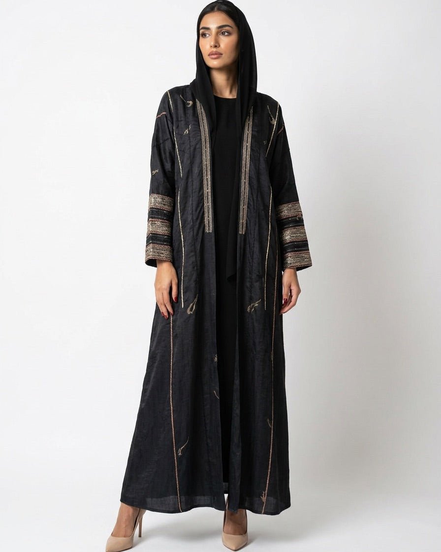 340118 – Black Silk Abaya - PEARL COLLECTION - MIRA Y MANO