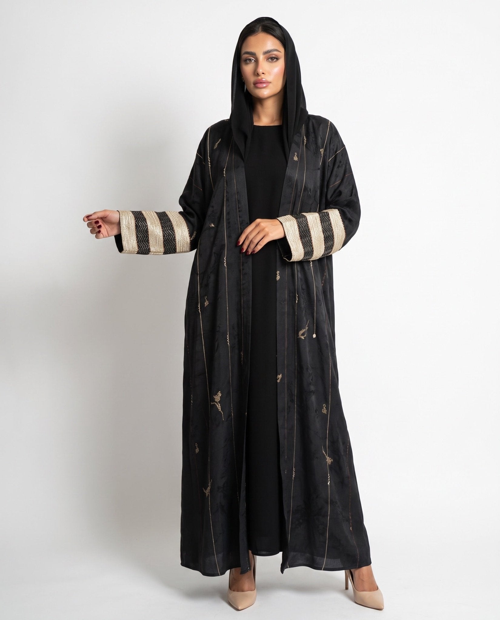 340119 - Black Silk Abaya - PEARL COLLECTION - MIRA Y MANO