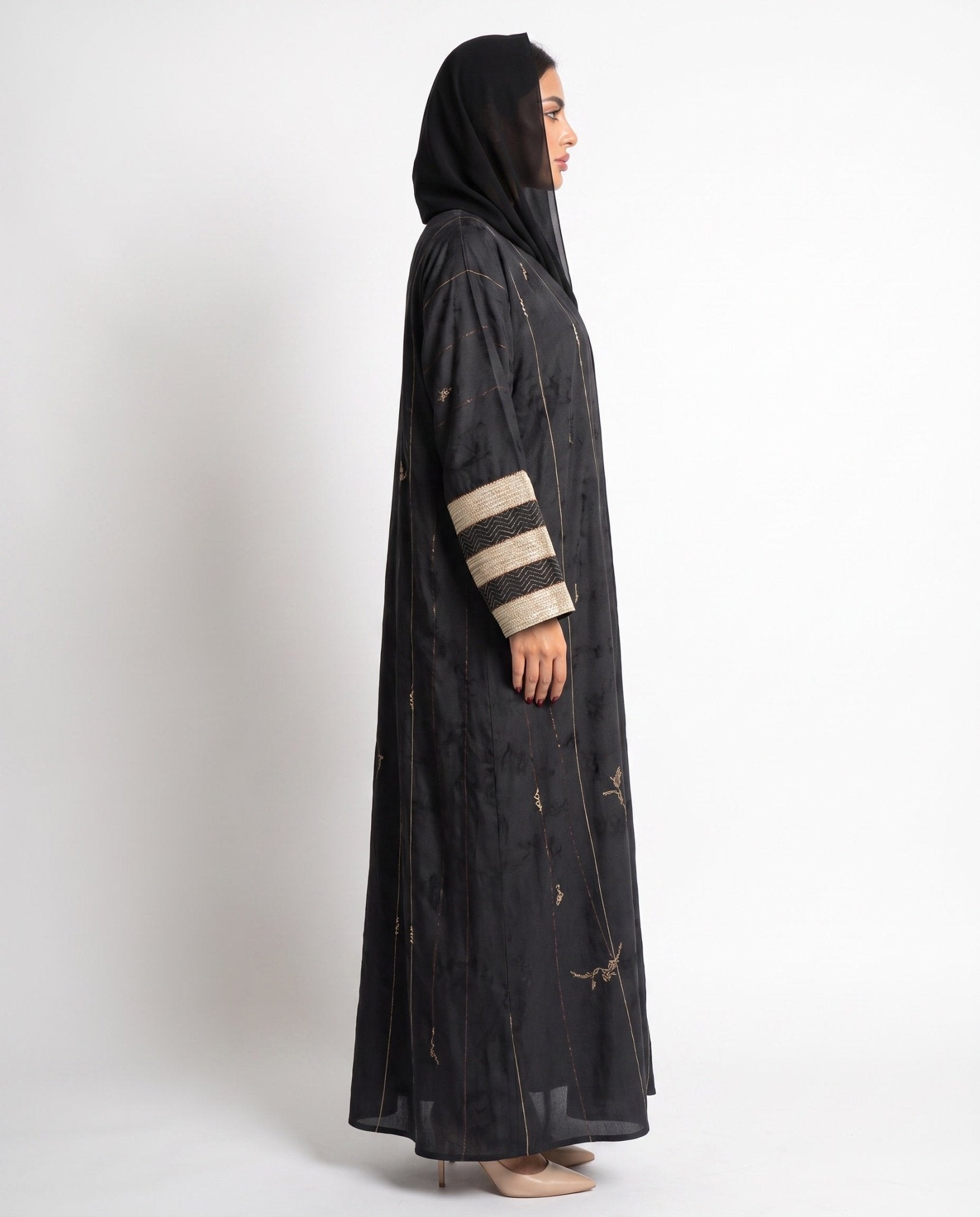 340119 - Black Silk Abaya - PEARL COLLECTION - MIRA Y MANO