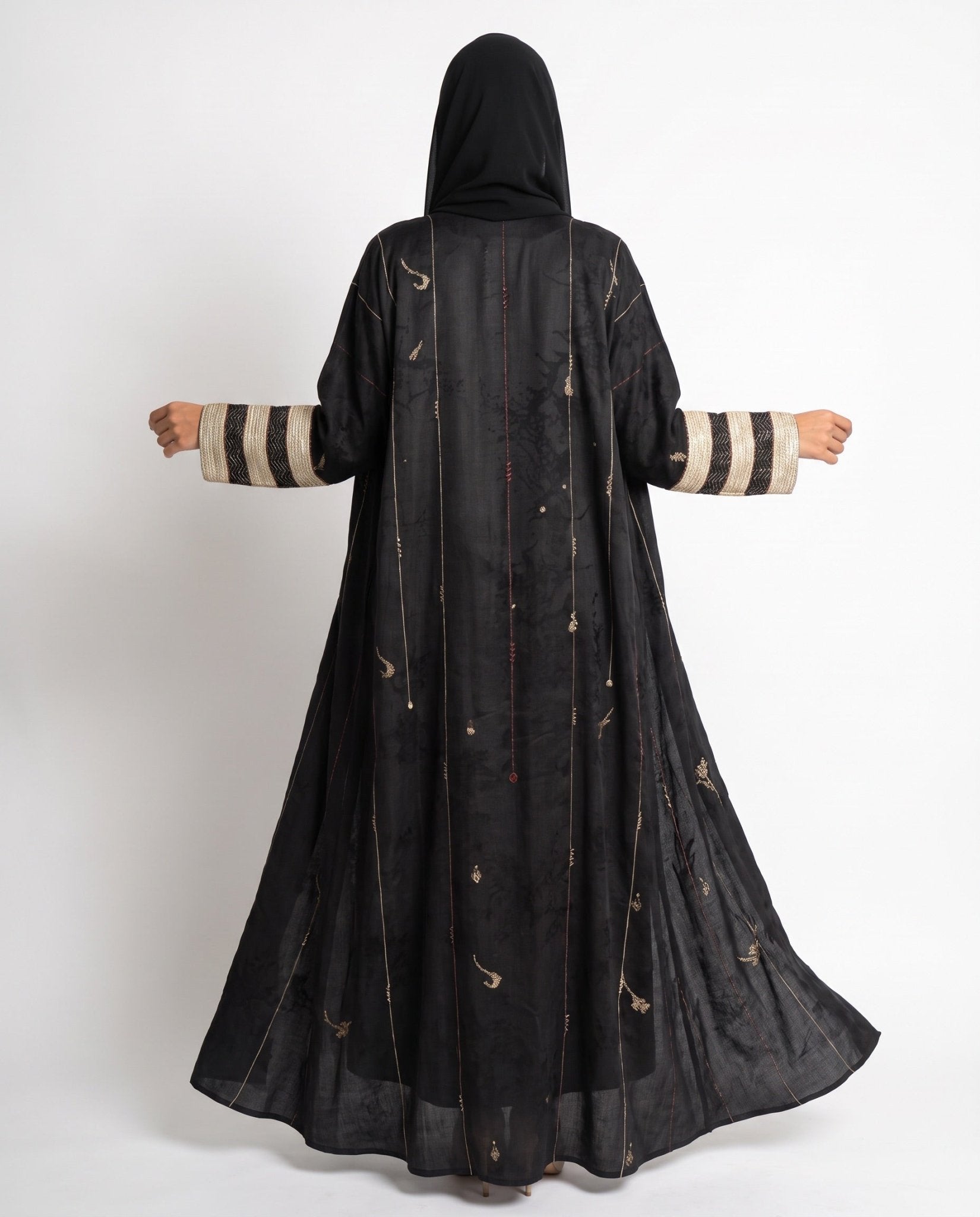 340119 - Black Silk Abaya - PEARL COLLECTION - MIRA Y MANO