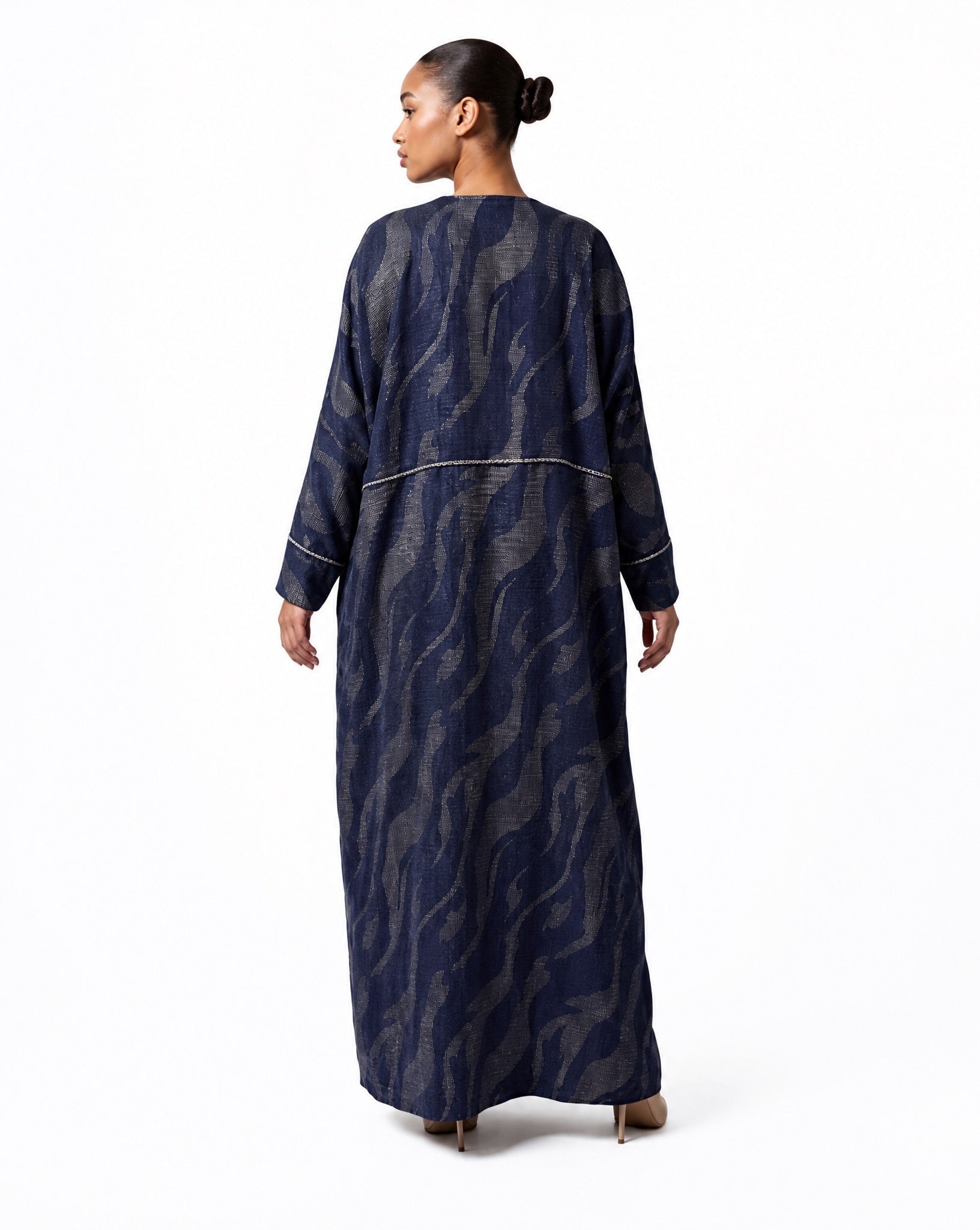 340129-NV - Navy Washed Silk Abaya - PEARL COLLECTION - MIRA Y MANO
