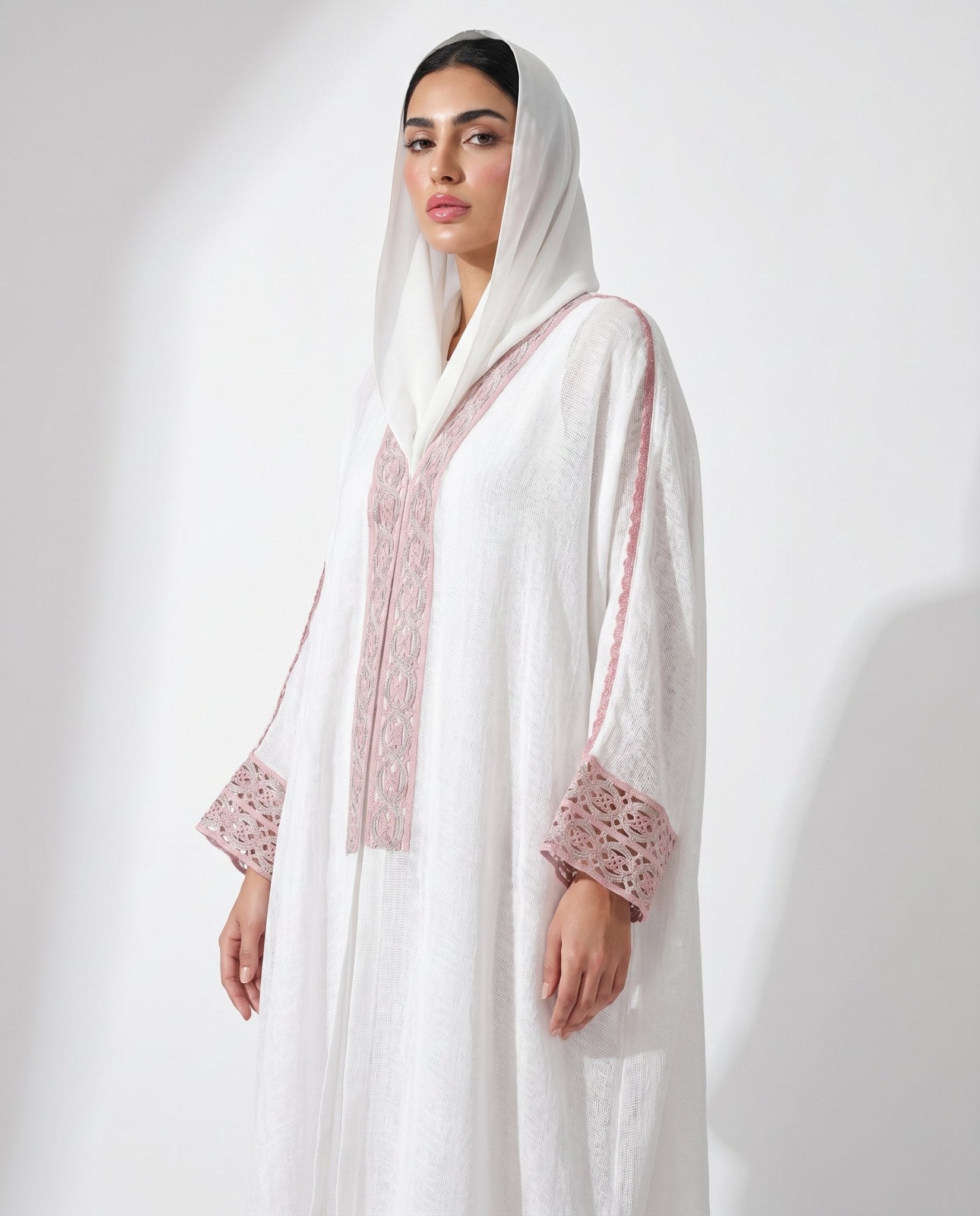 340133-IV - Ivory Linen Abaya - PEARL COLLECTION - MIRA Y MANO