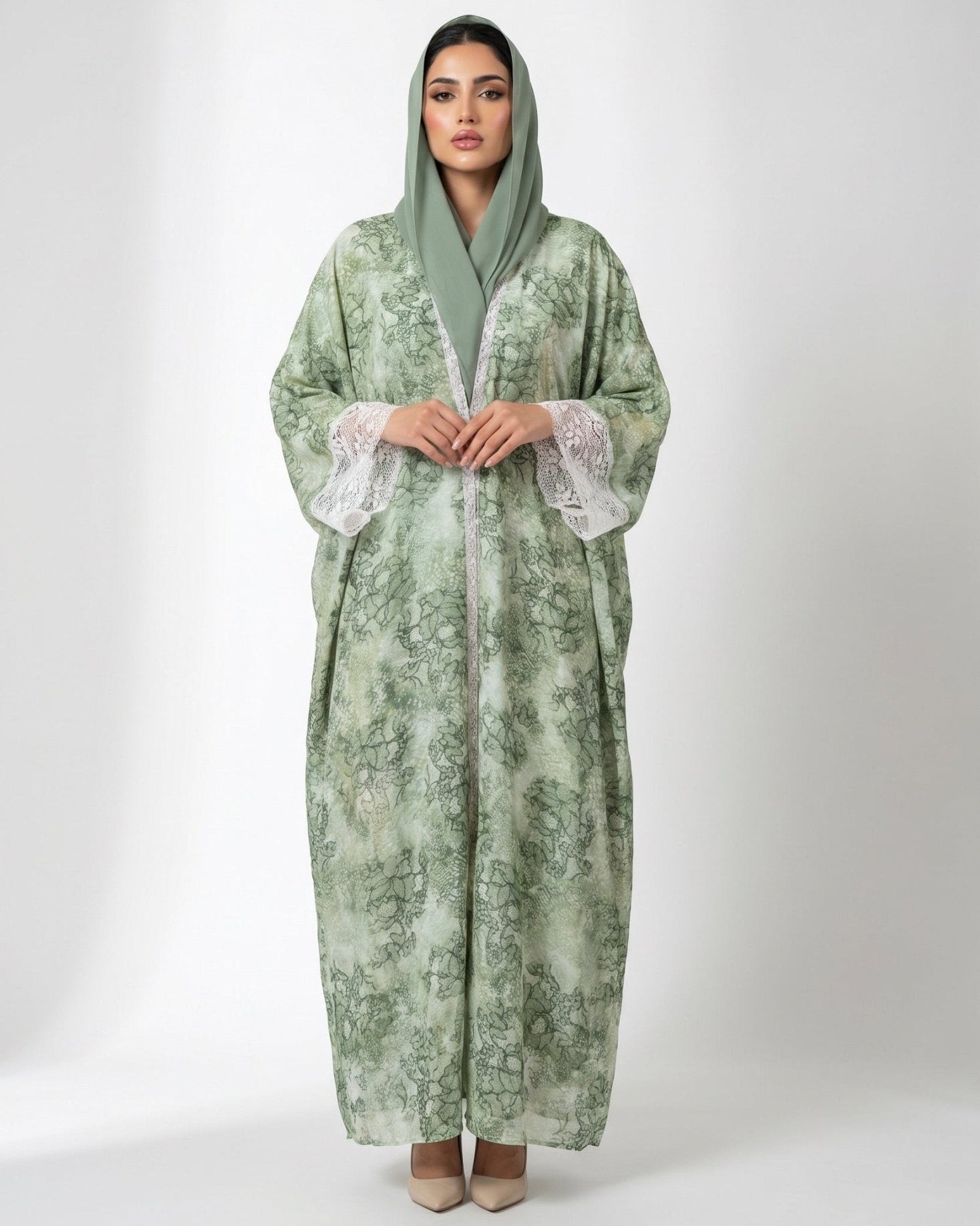 340136-GR – Green Linen Abaya – Product image 1