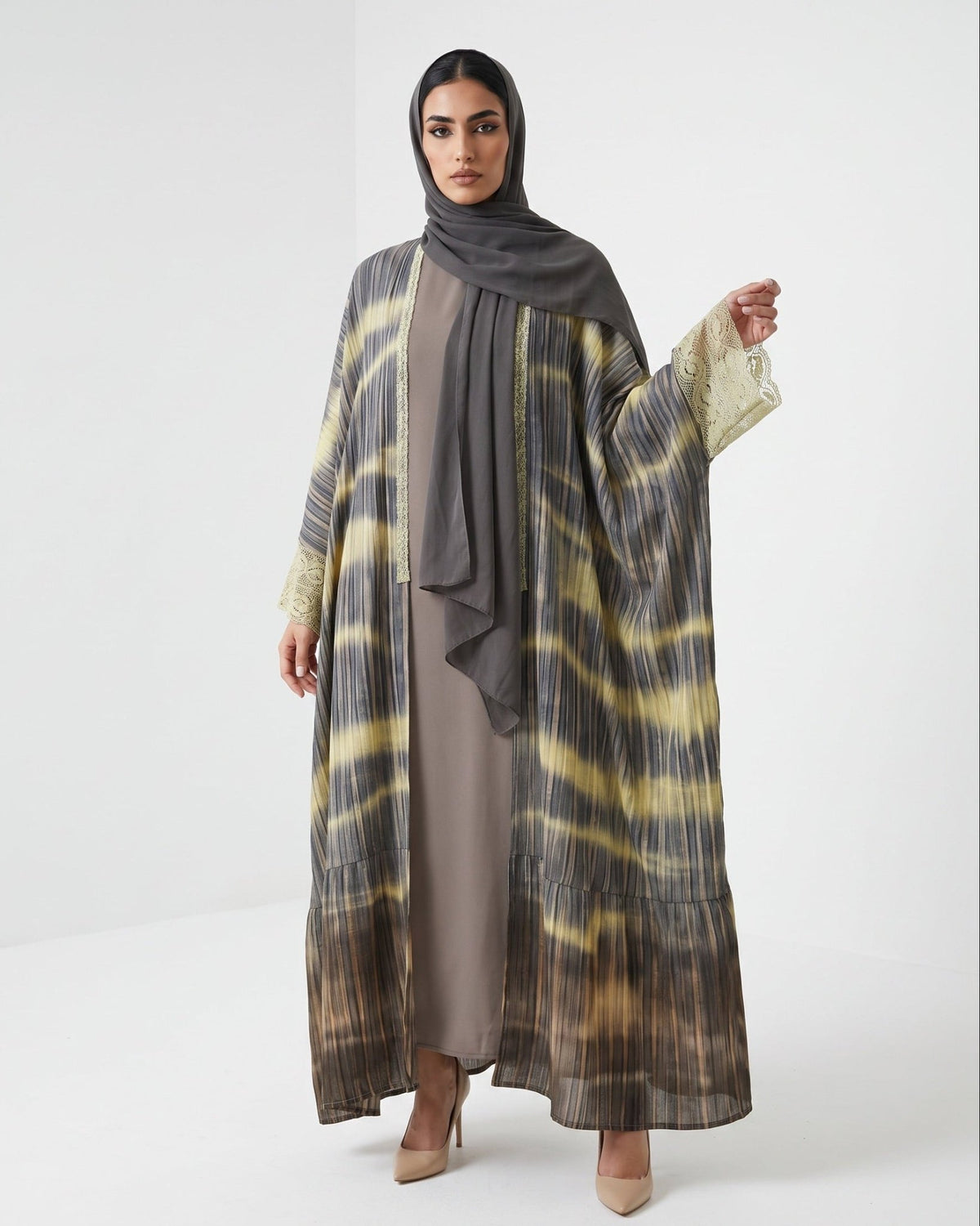 340136-GY – Grey Linen Abaya - PEARL COLLECTION - MIRA Y MANO