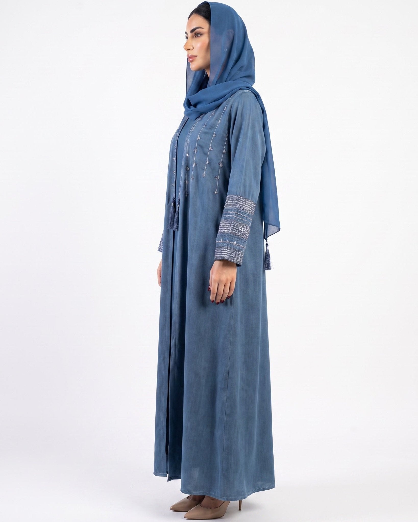 340139 – Royal Blue Silk Abaya - PEARL COLLECTION - MIRA Y MANO