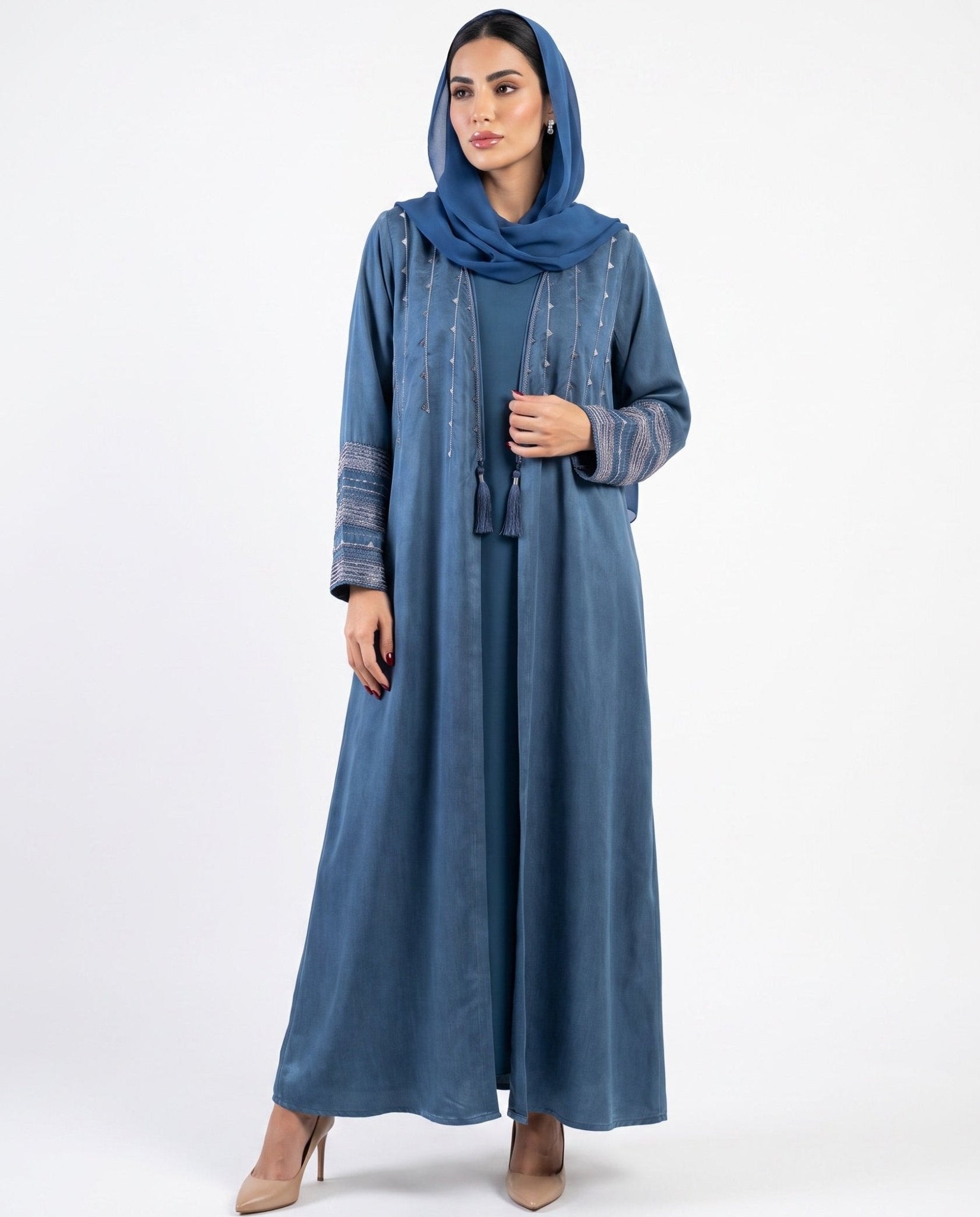 340139 – Royal Blue Silk Abaya - PEARL COLLECTION - MIRA Y MANO
