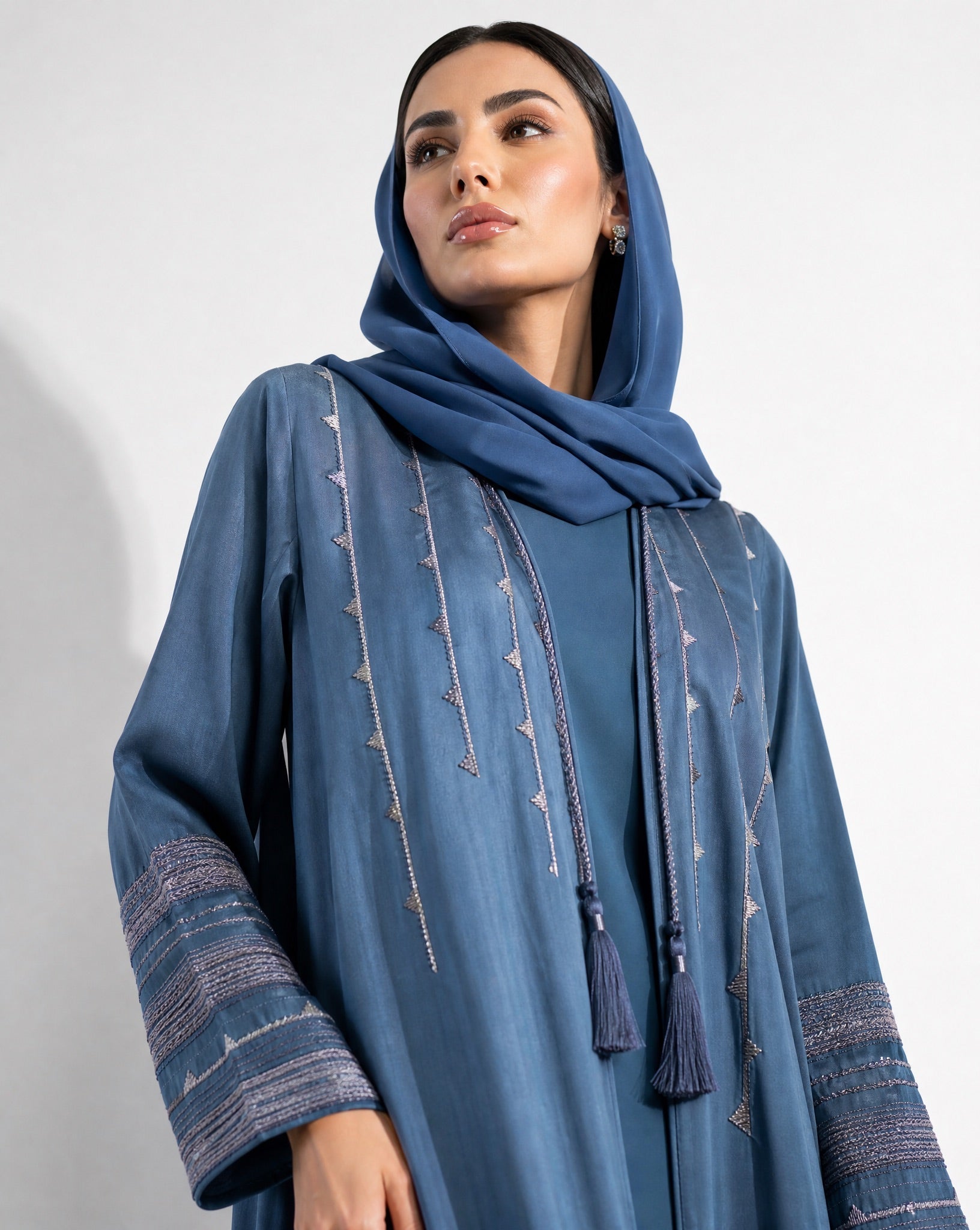 340139 – Royal Blue Silk Abaya - PEARL COLLECTION - MIRA Y MANO