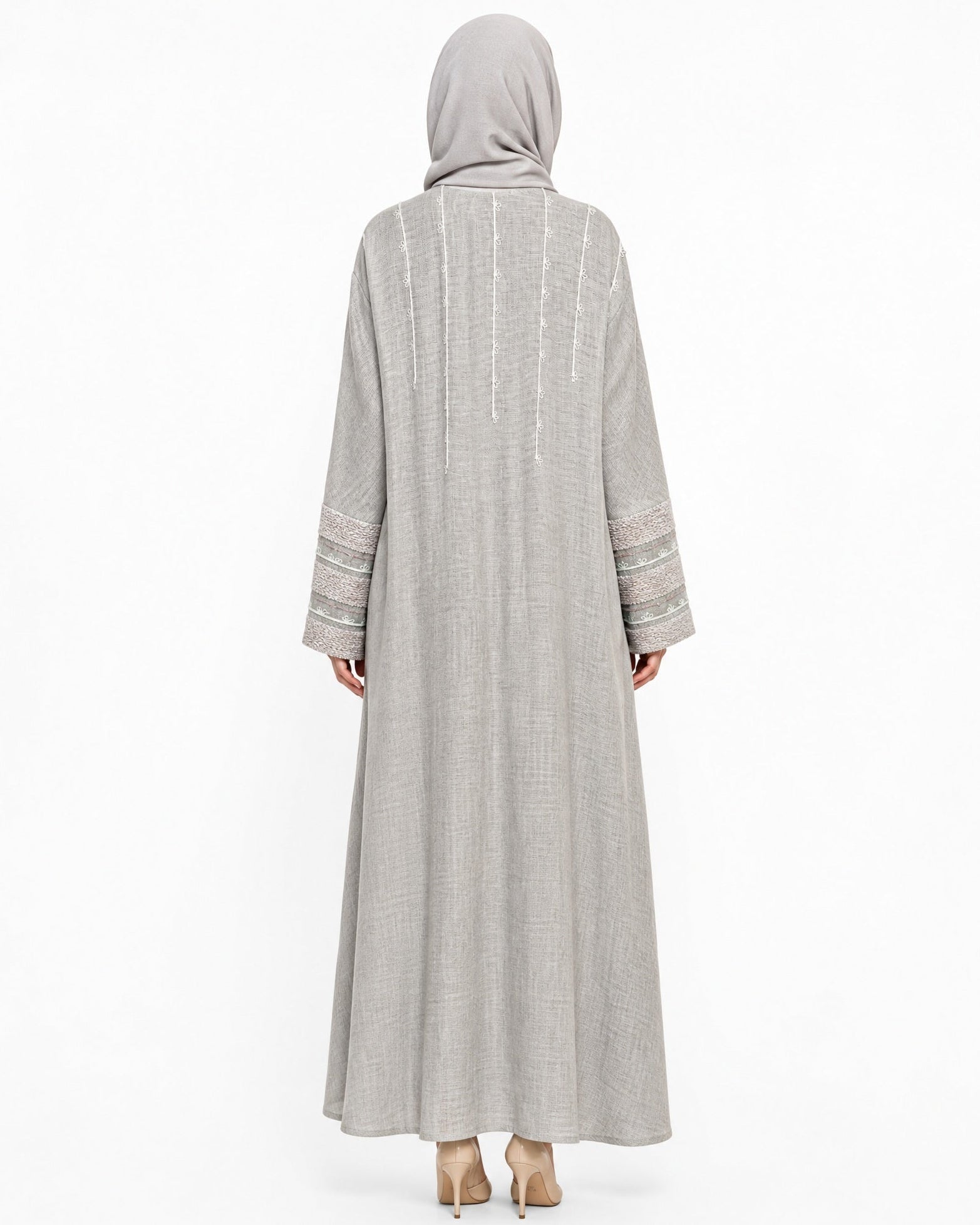 340141 – Beige Linen Abaya - PEARL COLLECTION - MIRA Y MANO