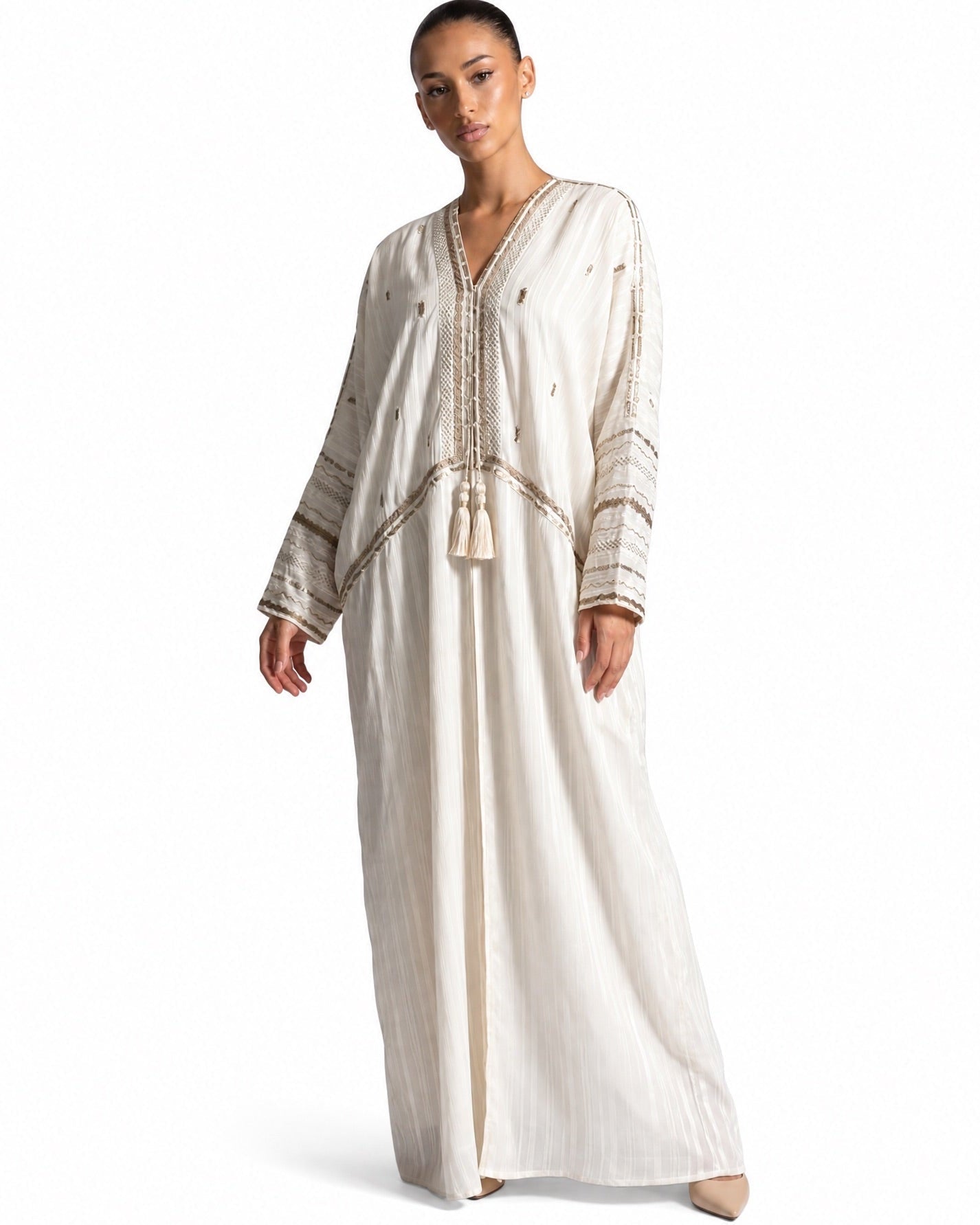 340142-IV - Ivory Chiffon Abaya - PEARL COLLECTION - MIRA Y MANO