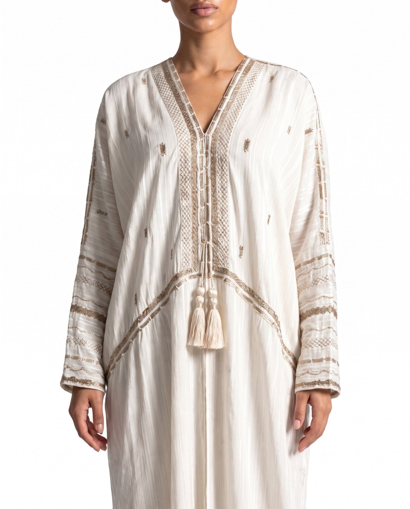 340142-IV - Ivory Chiffon Abaya - PEARL COLLECTION - MIRA Y MANO