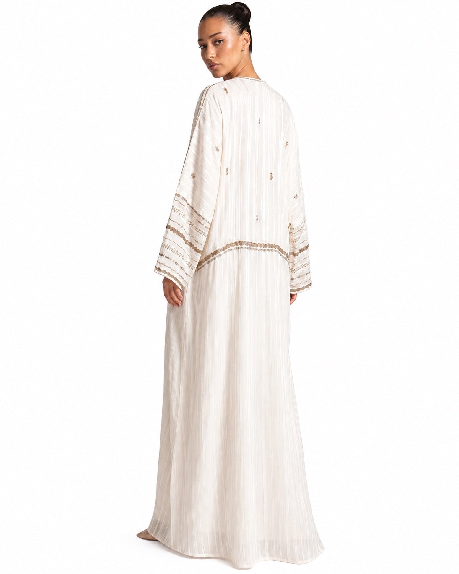 340142-IV - Ivory Chiffon Abaya - PEARL COLLECTION - MIRA Y MANO