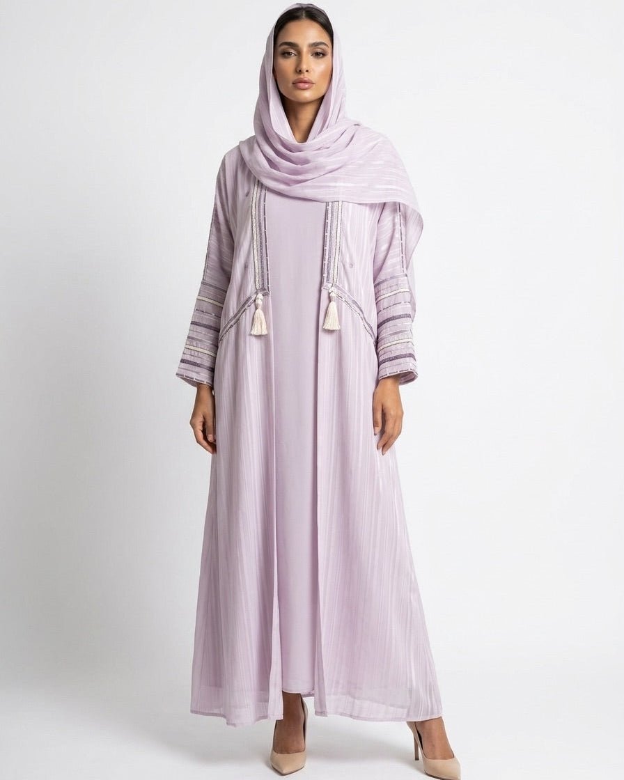 340142 – Plum Chiffon Abaya - PEARL COLLECTION - MIRA Y MANO
