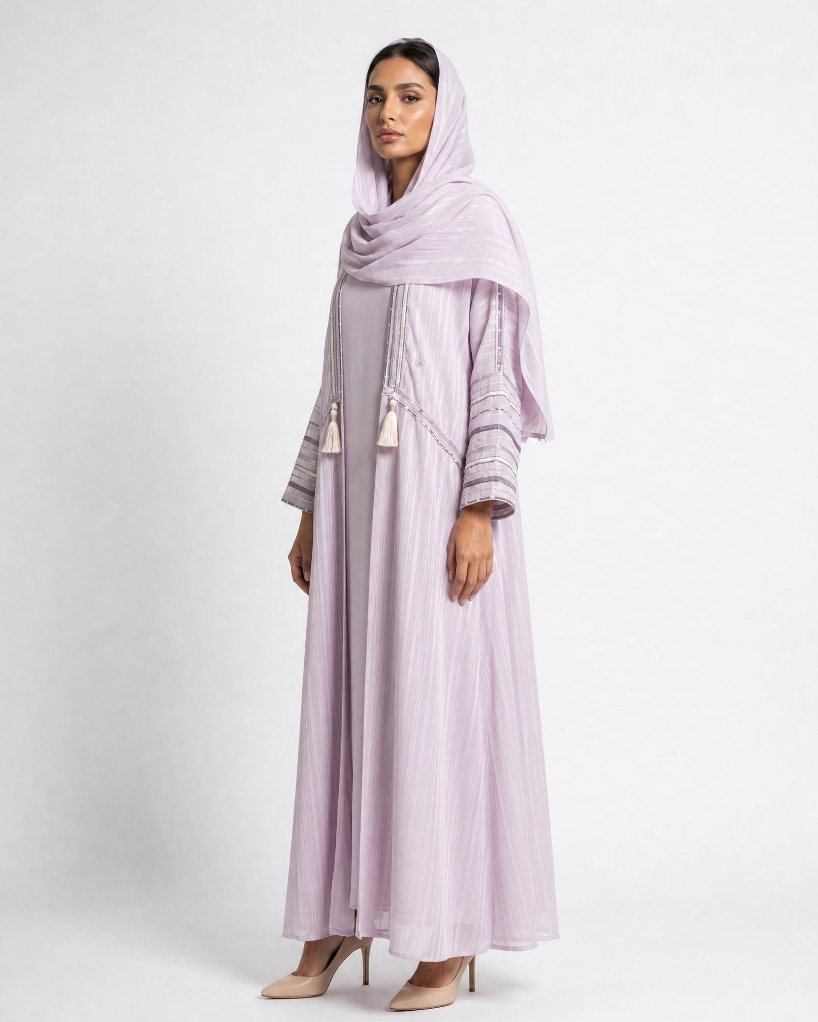 340142 – Plum Chiffon Abaya - PEARL COLLECTION - MIRA Y MANO