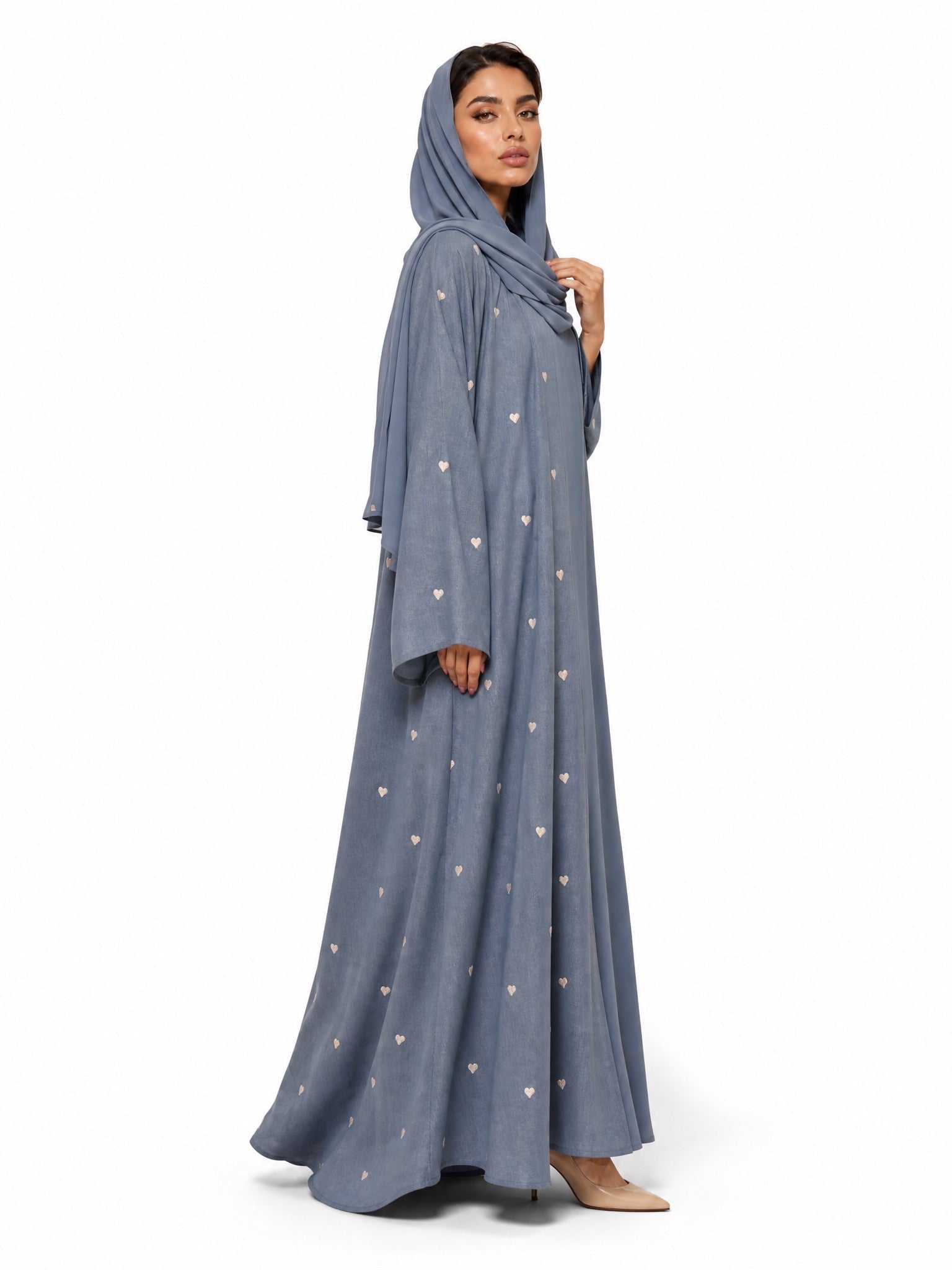 340150 - Steel Blue Cotton Abaya - PEARL COLLECTION - MIRA Y MANO