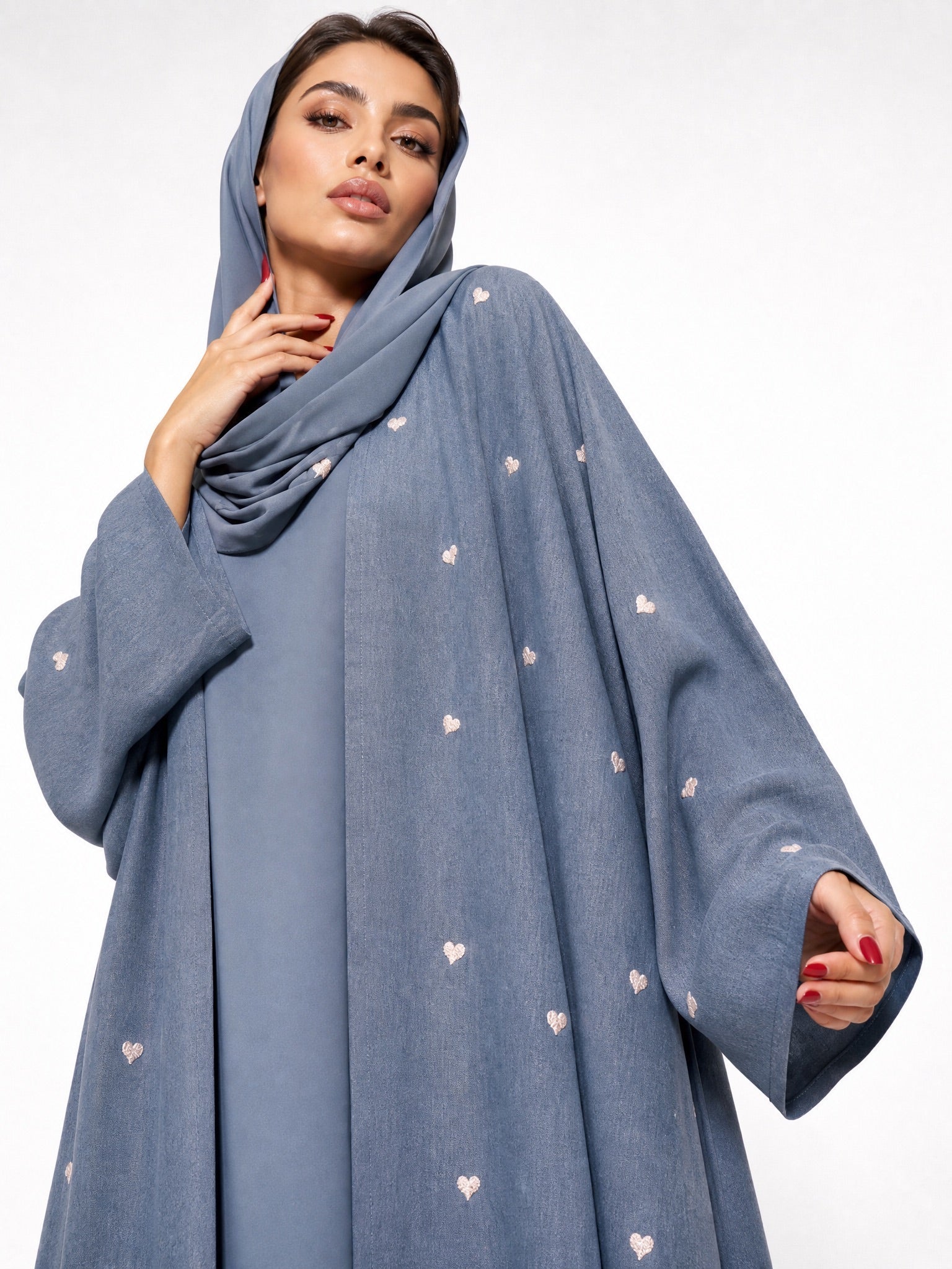 340150 - Steel Blue Cotton Abaya - PEARL COLLECTION - MIRA Y MANO