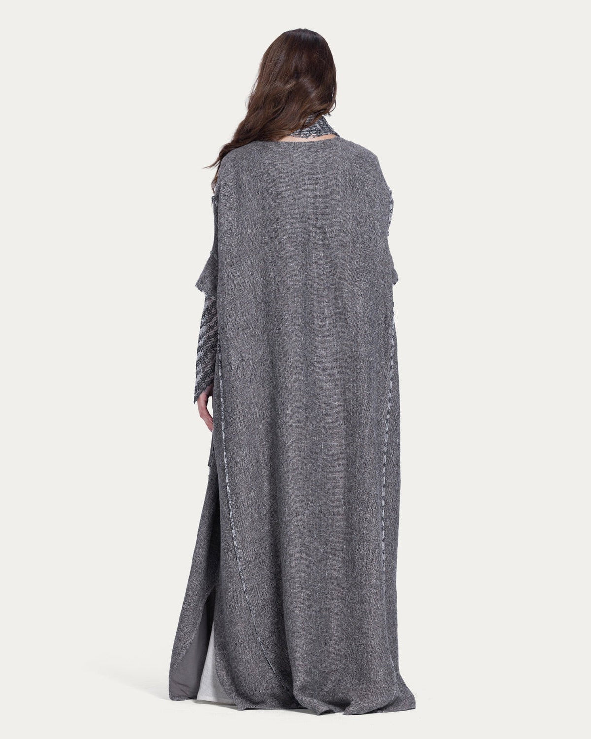 780032-GR - Gray Linen Abaya - PEARL COLLECTION - MIRA Y MANO