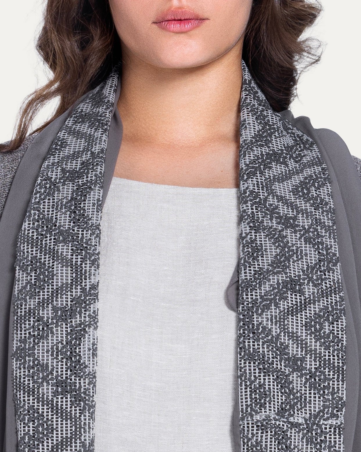 780032-GR - Gray Linen Abaya - PEARL COLLECTION - MIRA Y MANO
