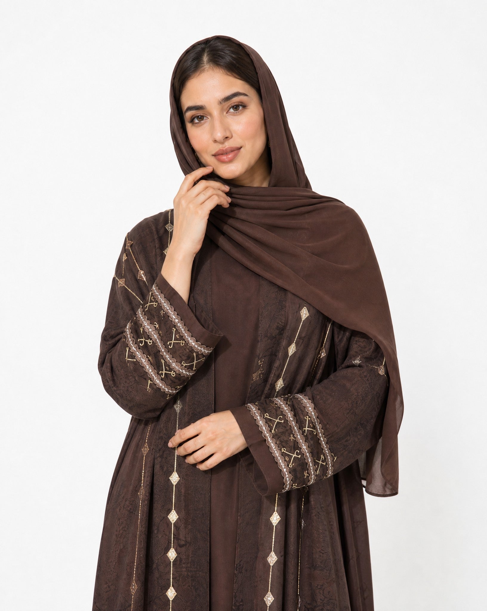PEC 340096-BR - Brown Washed Silk Abaya - PEARL COLLECTION - MIRA Y MANO