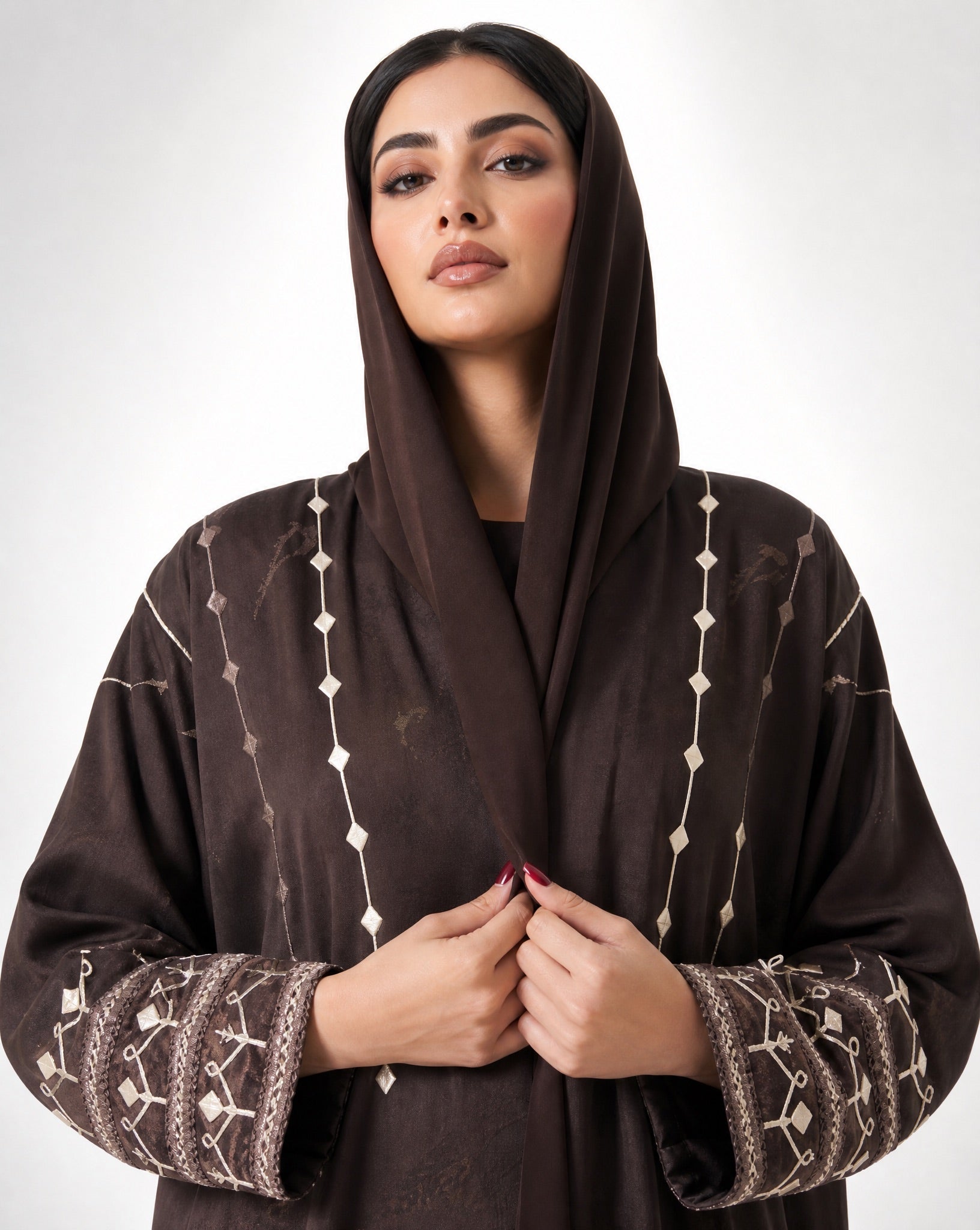 PEC 340096-BR - Brown Washed Silk Abaya - PEARL COLLECTION - MIRA Y MANO