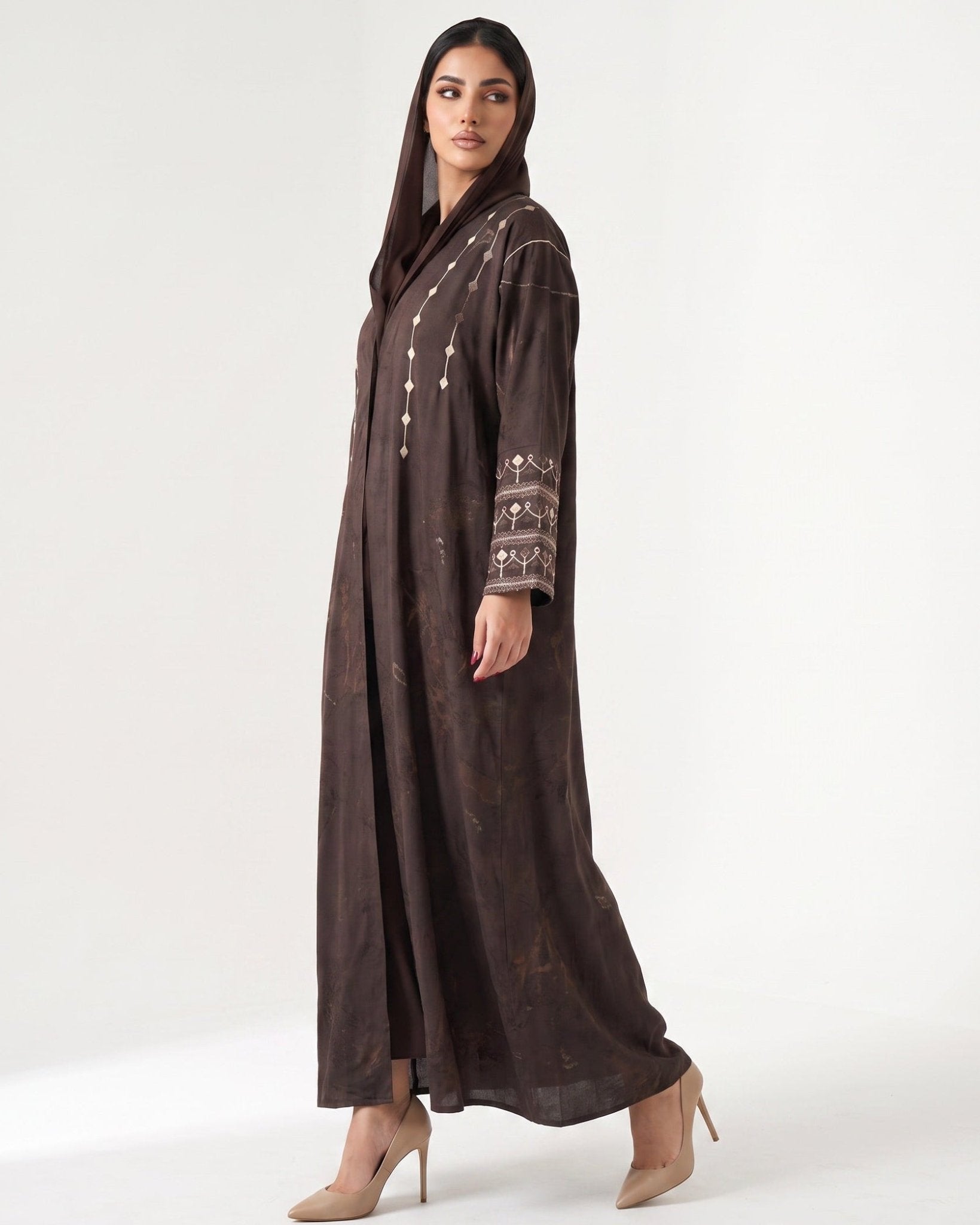 PEC 340096-BR - Brown Washed Silk Abaya - PEARL COLLECTION - MIRA Y MANO