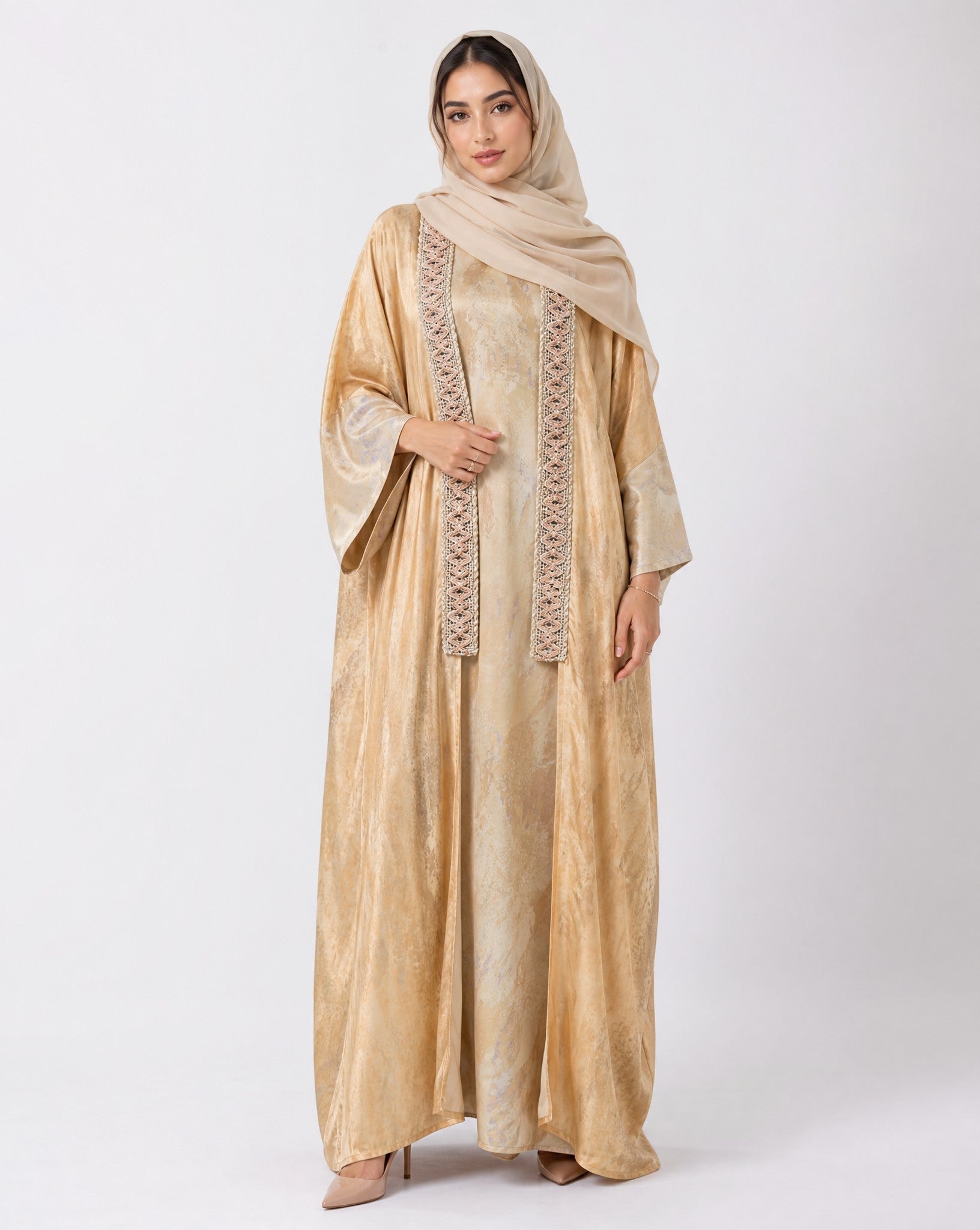 PEC 340134 - Orange Silk Abaya - PEARL COLLECTION - MIRA Y MANO