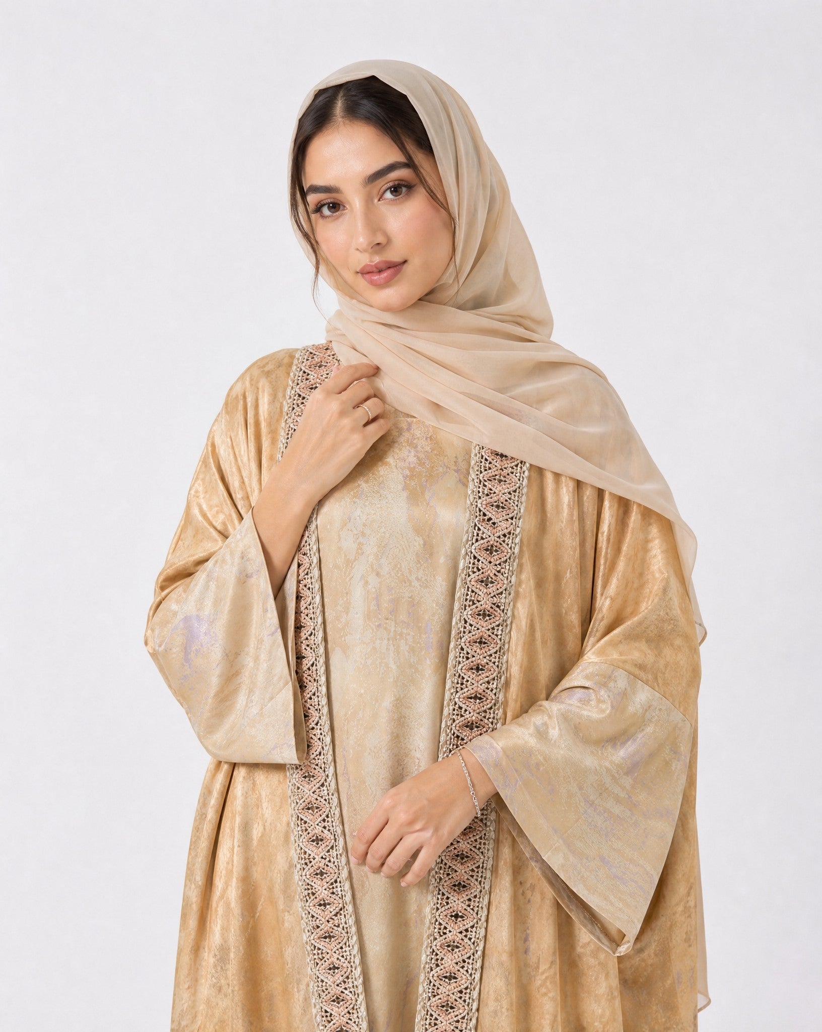 PEC 340134 - Orange Silk Abaya - PEARL COLLECTION - MIRA Y MANO
