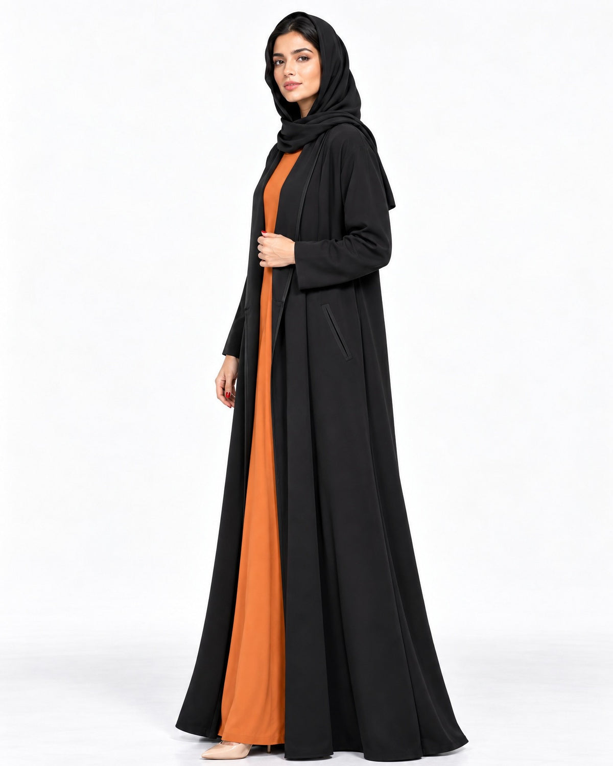 AF Coat – عباية كريب سوداء بقصّة المعطف