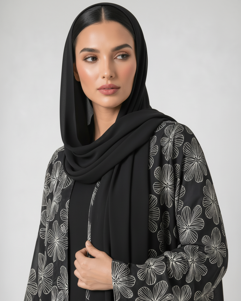 MQE9-BK ABAYA - QATARIA ABAYA - MIRA Y MANO
