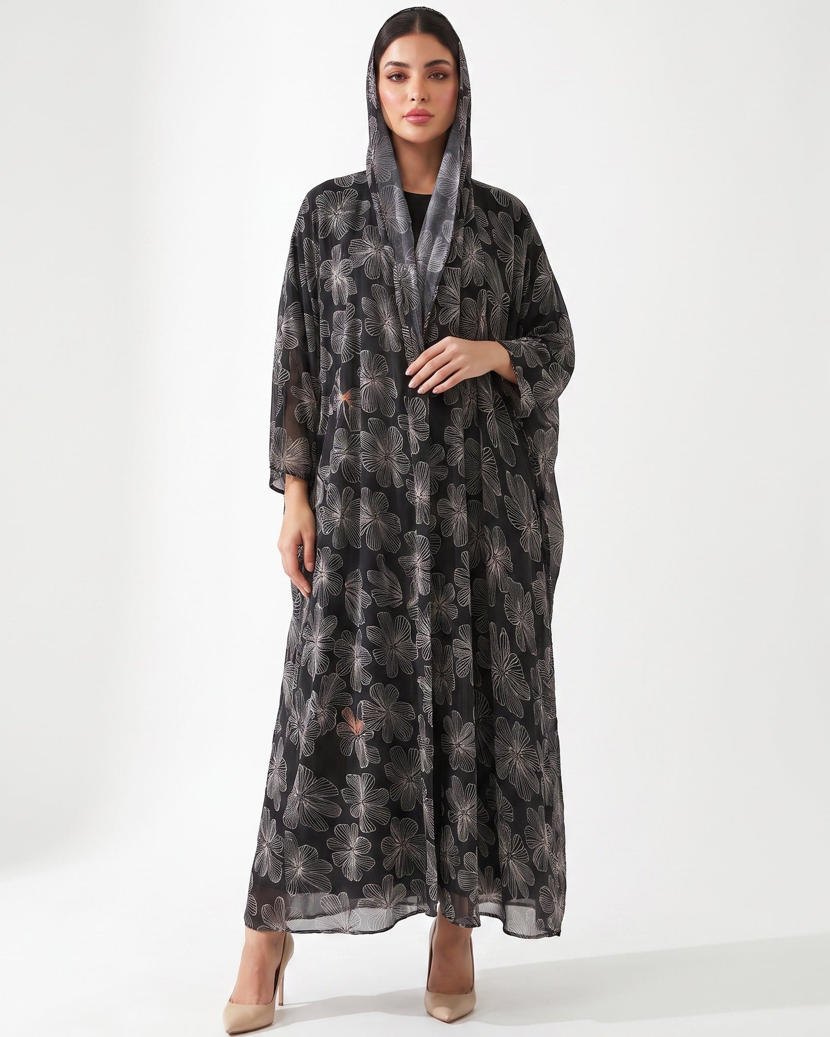 MQE9-BK – Black Chiffon Abaya - QATARIA ABAYA - MIRA Y MANO