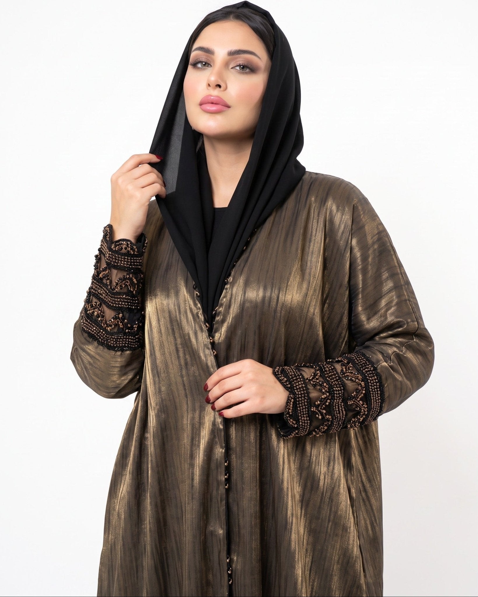 QA24 – Dark Goldenrod Chiffon Abaya - QATARIA ABAYA - MIRA Y MANO