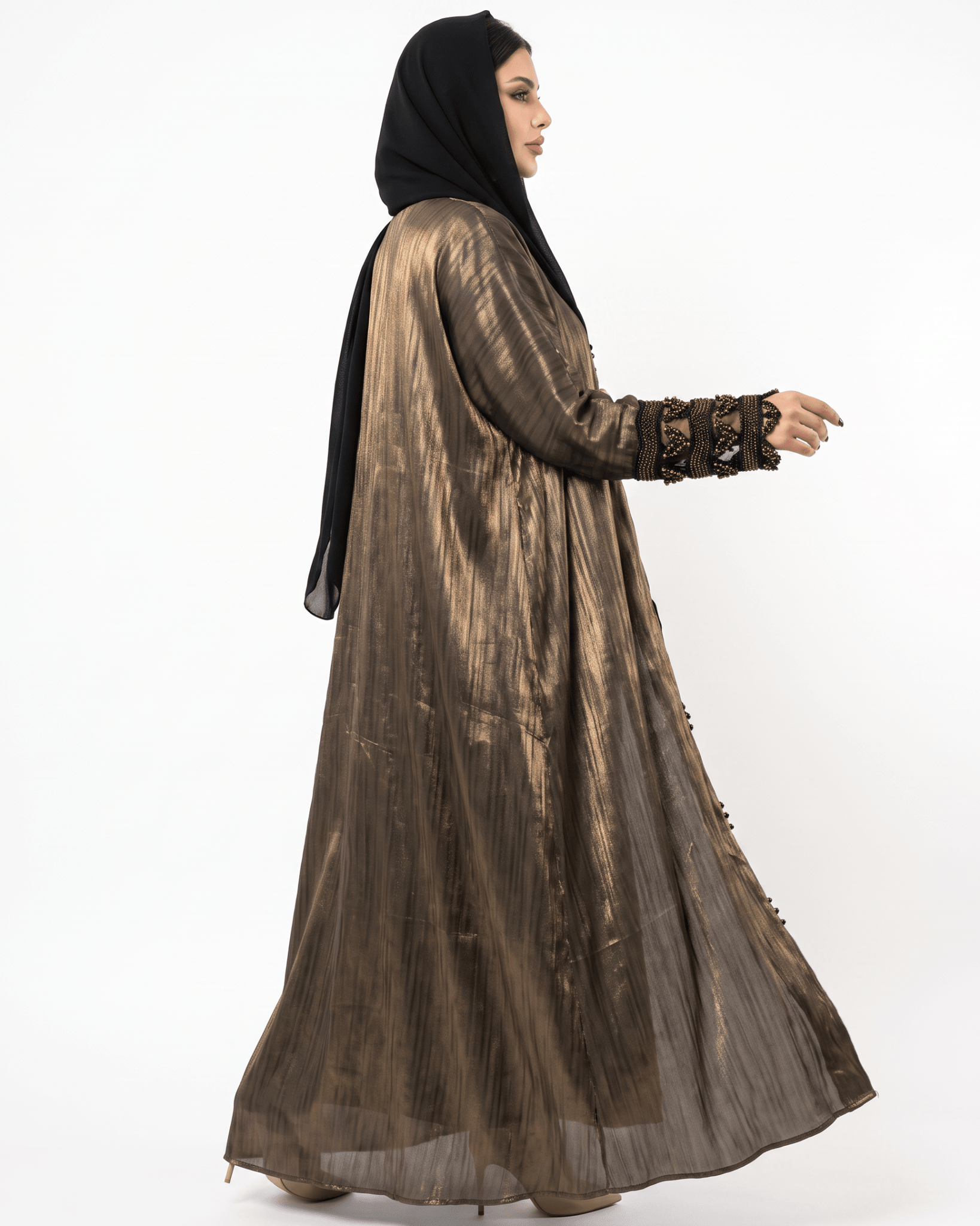 QA24 – Dark Goldenrod Chiffon Abaya - QATARIA ABAYA - MIRA Y MANO