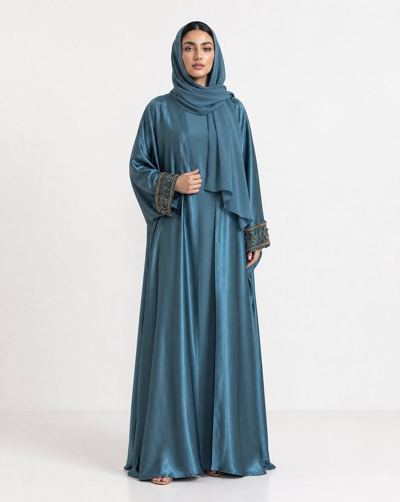 QA42 – Teal Chiffon Abaya - QATARIA ABAYA - MIRA Y MANO
