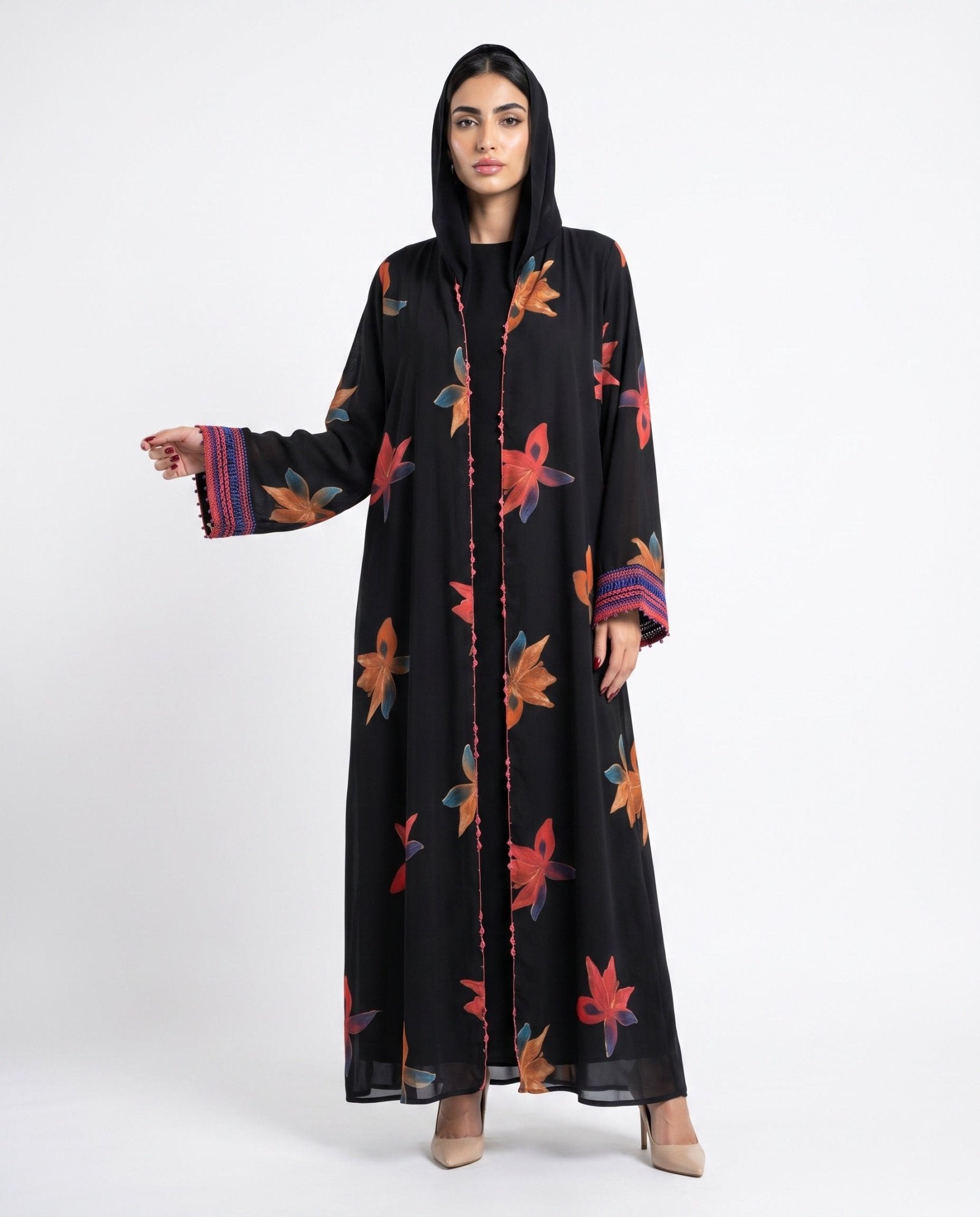 QA45 – Black Chiffon Abaya - QATARIA ABAYA - MIRA Y MANO