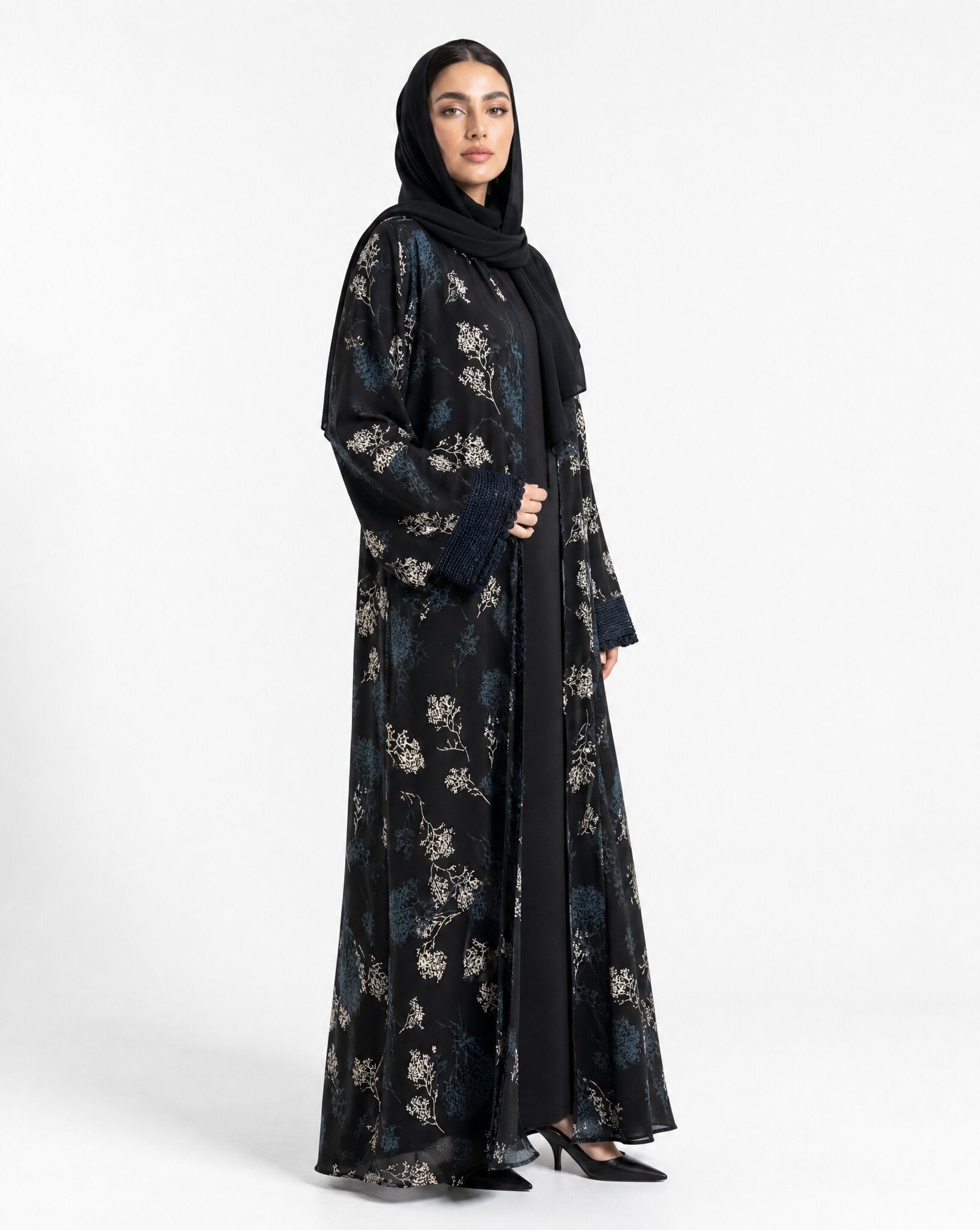 QA46 – Black Chiffon Abaya - QATARIA ABAYA - MIRA Y MANO